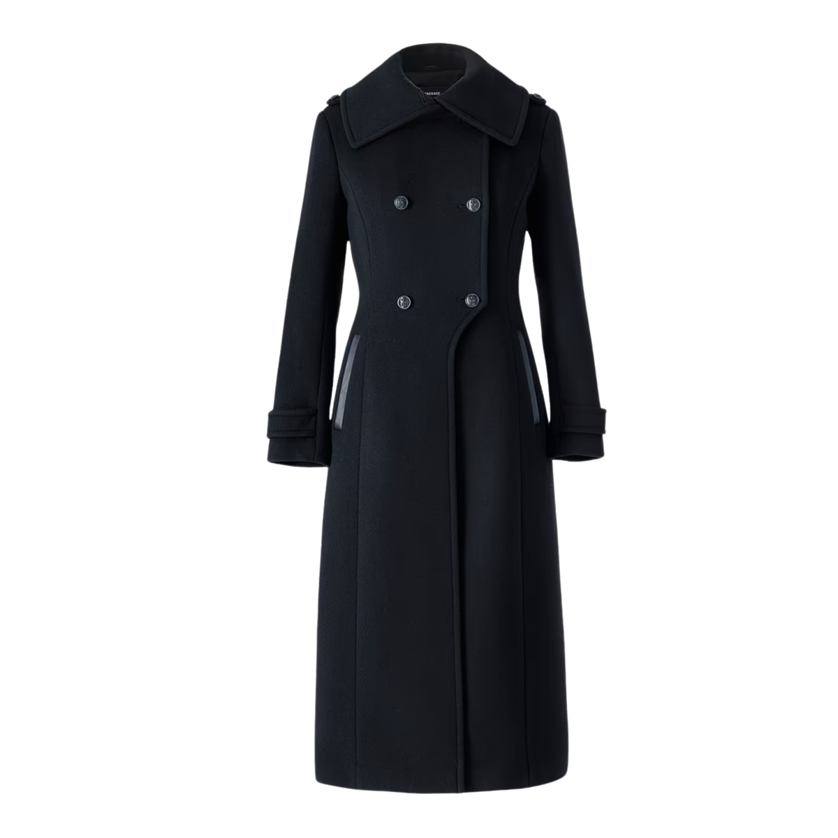 Elodie Womens Hudson Double Breast Midi Coat-Black