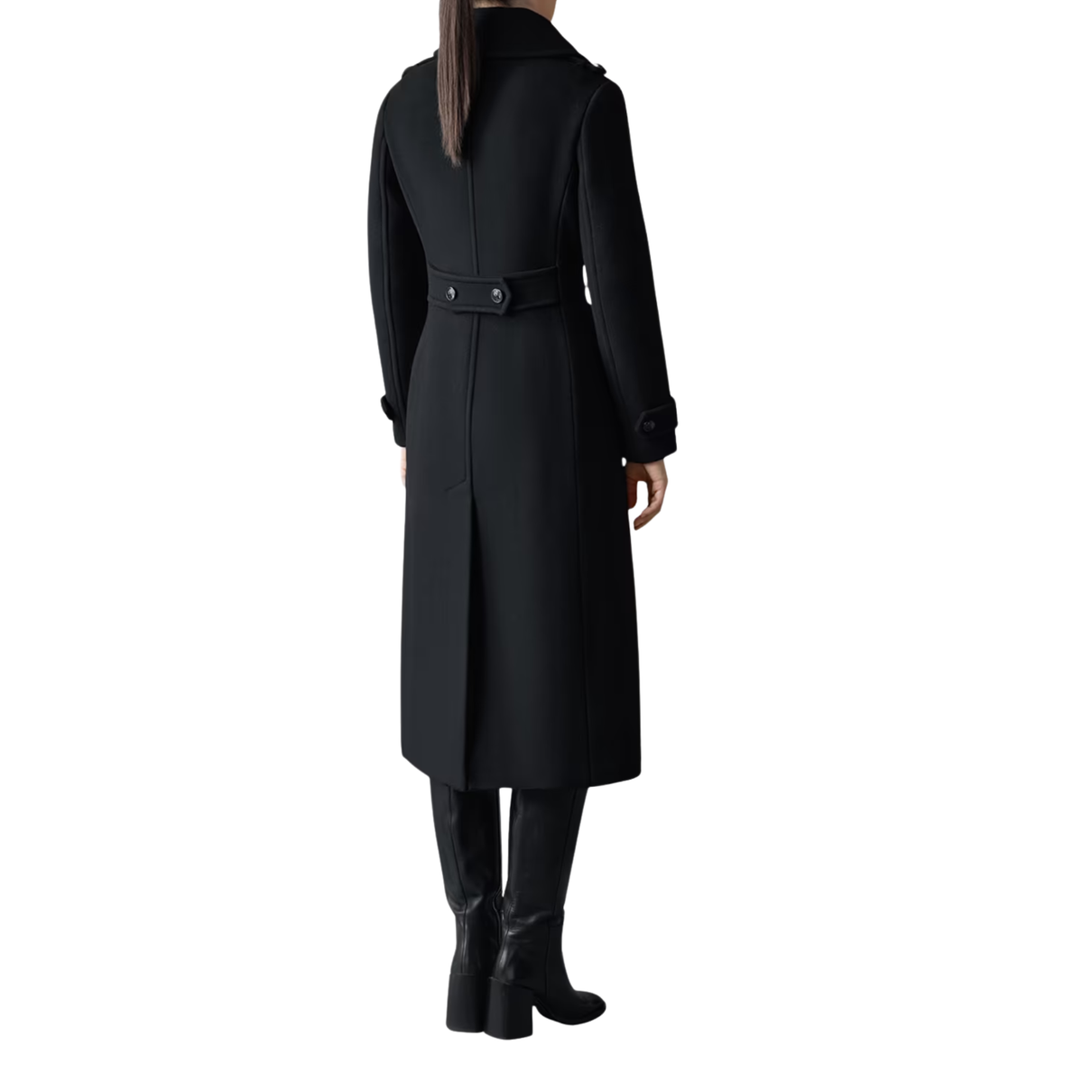 Elodie Womens Hudson Double Breast Midi Coat-Black