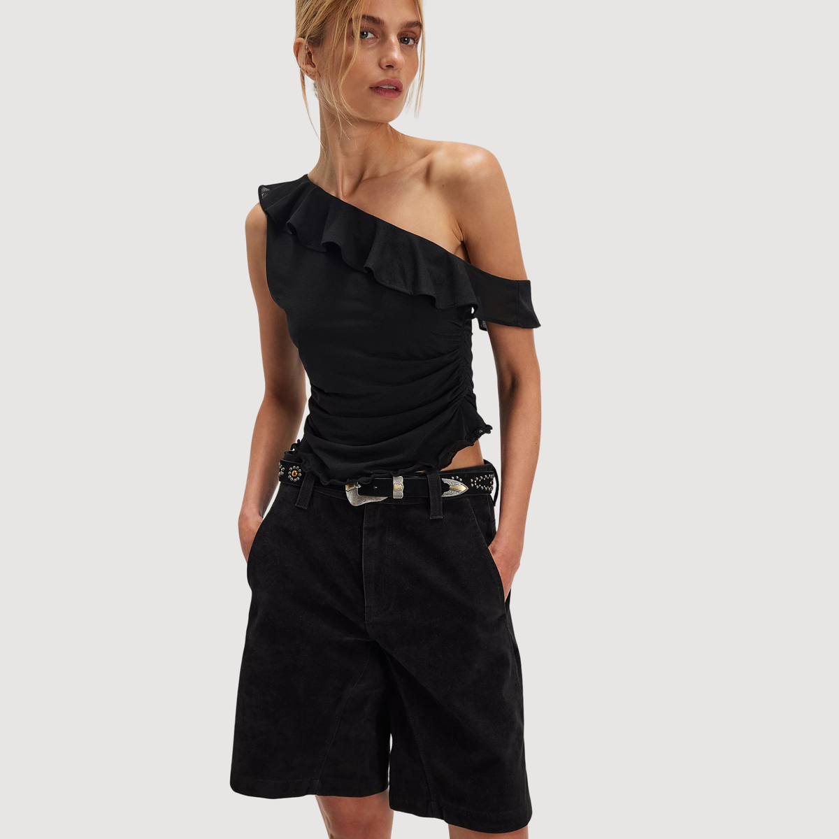Free People Womens Isla One Shoulder-Black
