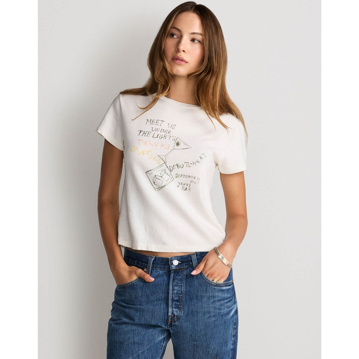 Re/Done Womens Janes Bar Classic Tee - Vintage White