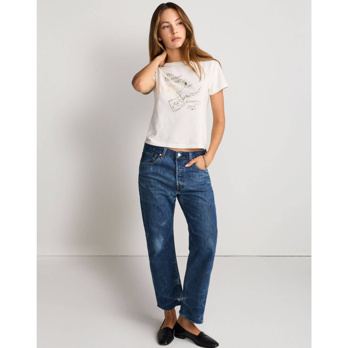 Re/Done Womens Janes Bar Classic Tee - Vintage White