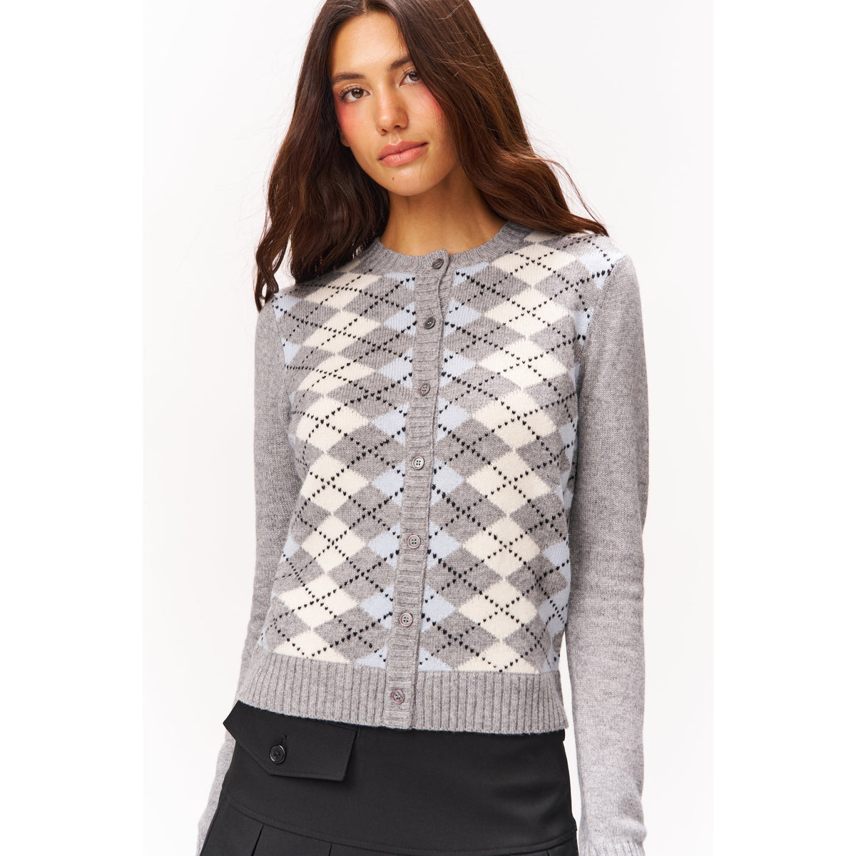 Guizio Womens June Relaxed Cardigan - Blue Argyle