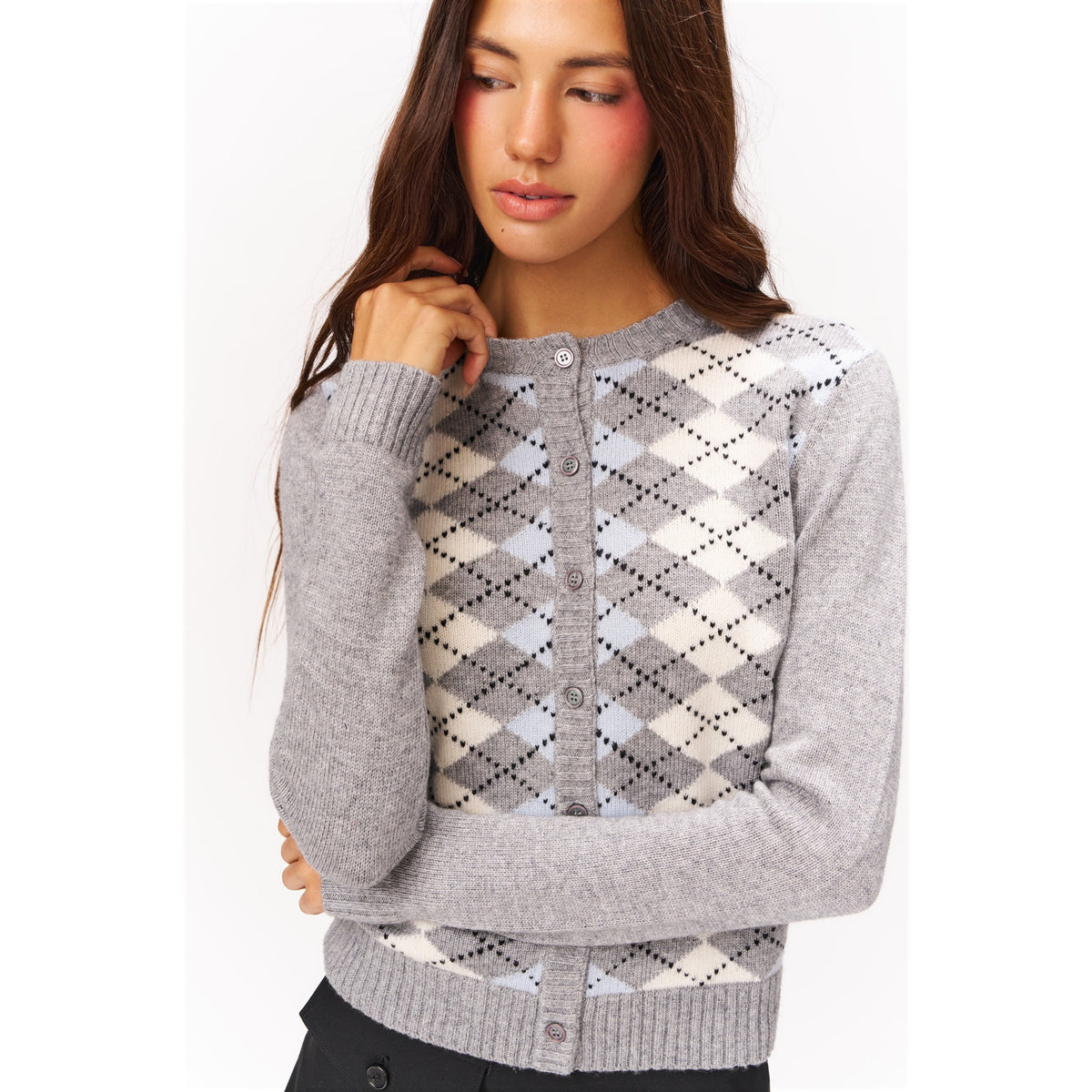 Guizio Womens June Relaxed Cardigan - Blue Argyle
