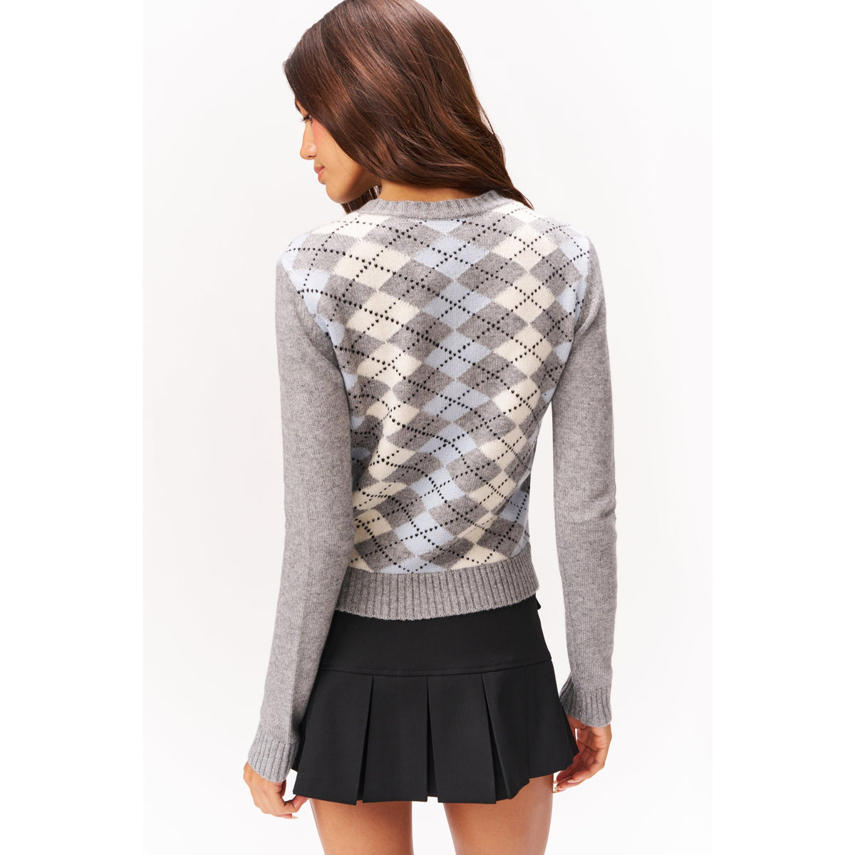 Guizio Womens June Relaxed Cardigan - Blue Argyle