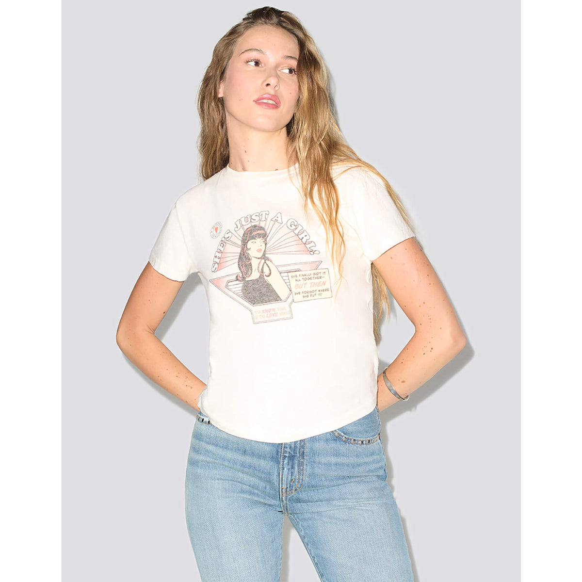 Re/Done Womens Just a Girl Classic Tee - Vintage White