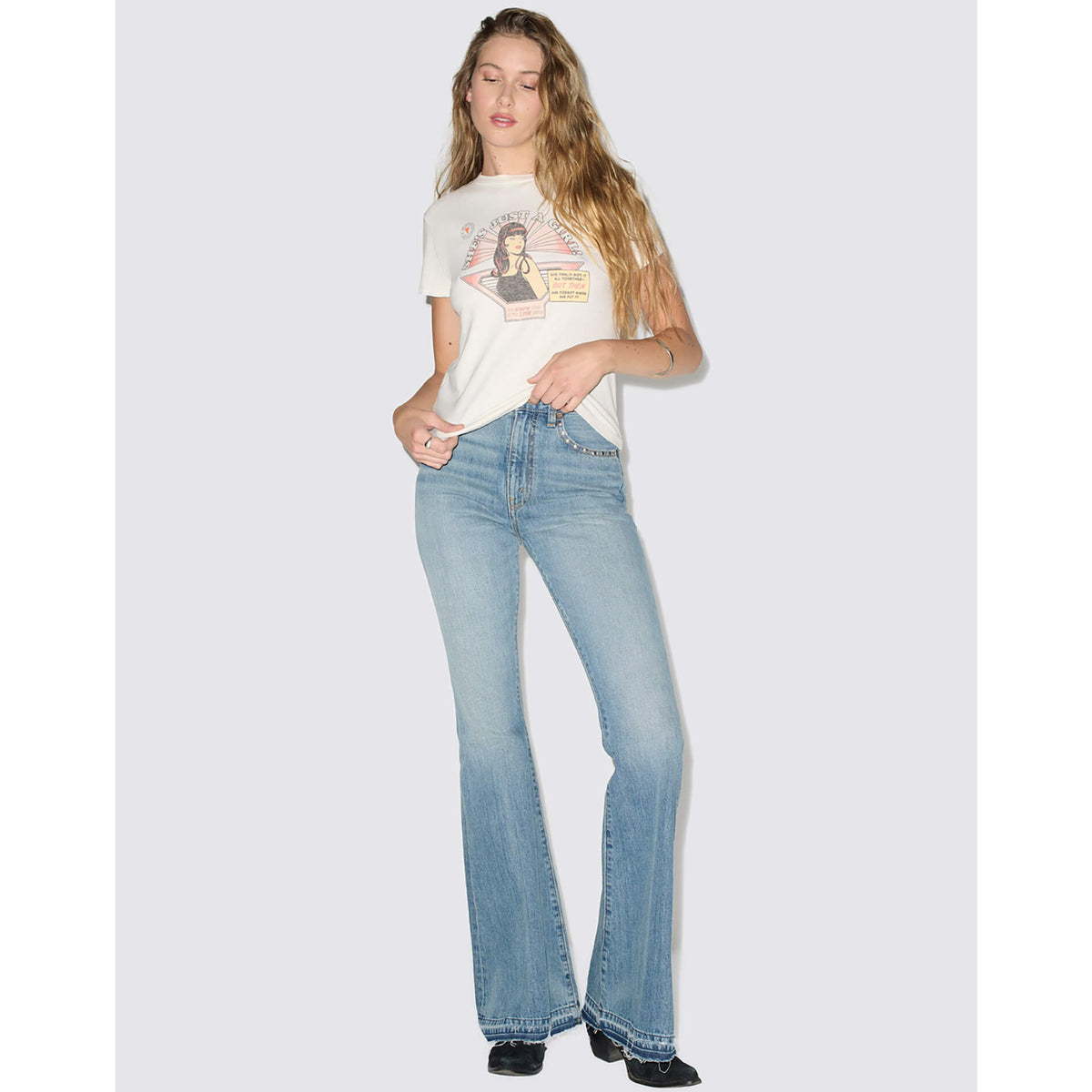 Re/Done Womens Just a Girl Classic Tee - Vintage White