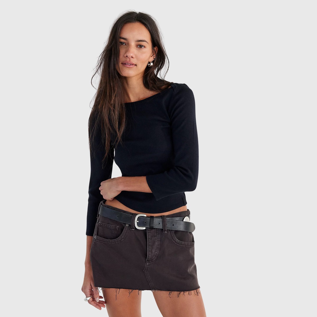Free People Womens Lainey Low Rise Mini Skirt A-Chocolate