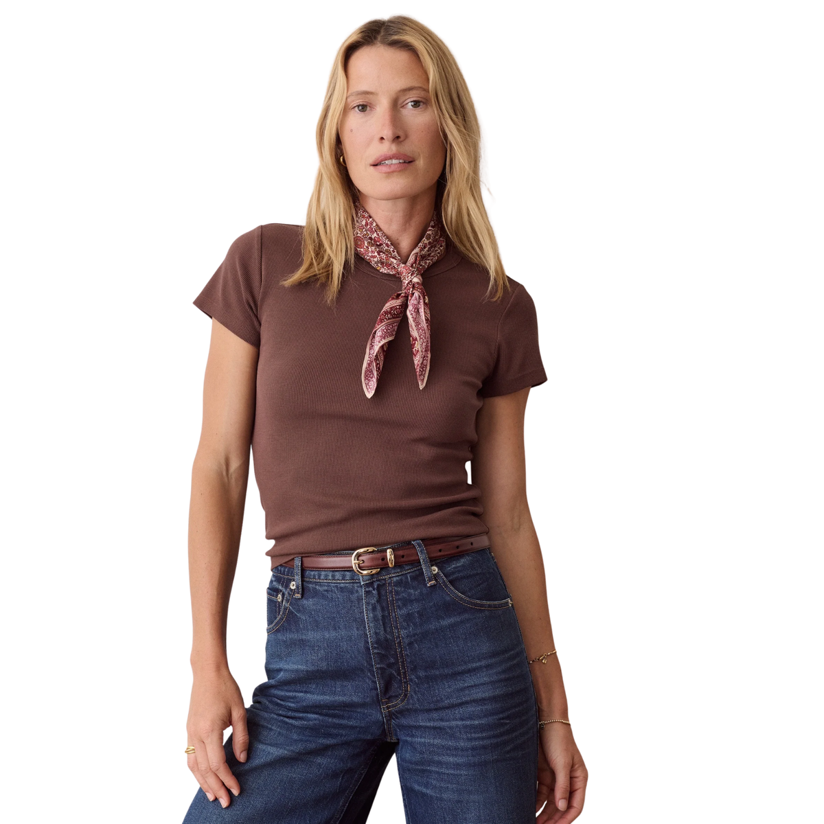 Marine Layer Womens Lexi Rib Crew Tee in Chocolate-Chocolate