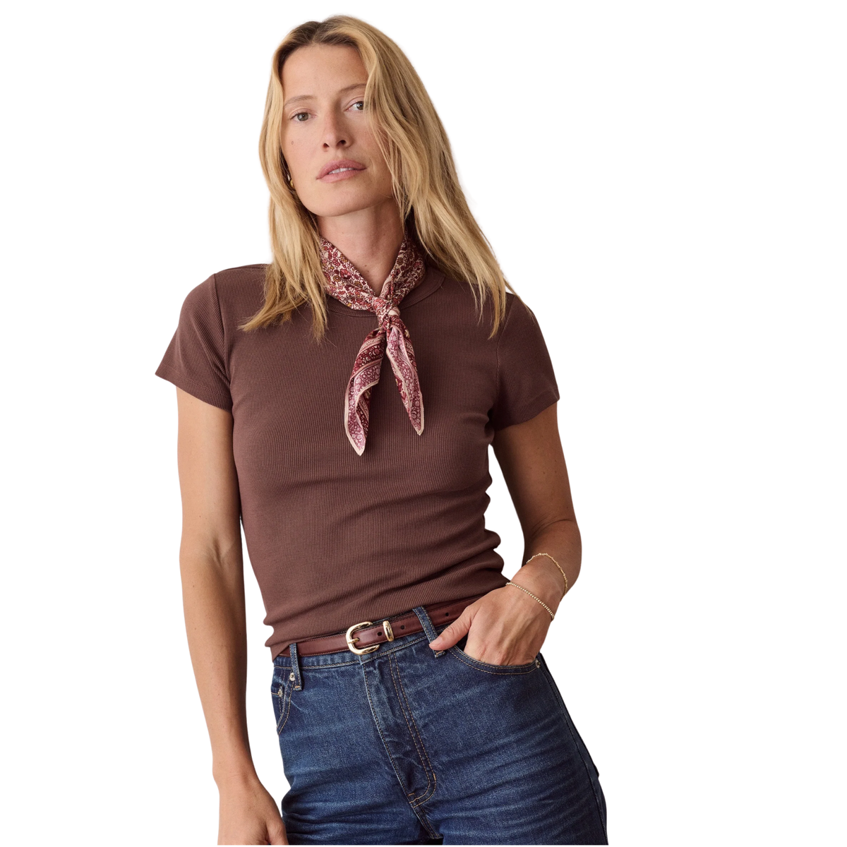 Marine Layer Womens Lexi Rib Crew Tee in Chocolate-Chocolate