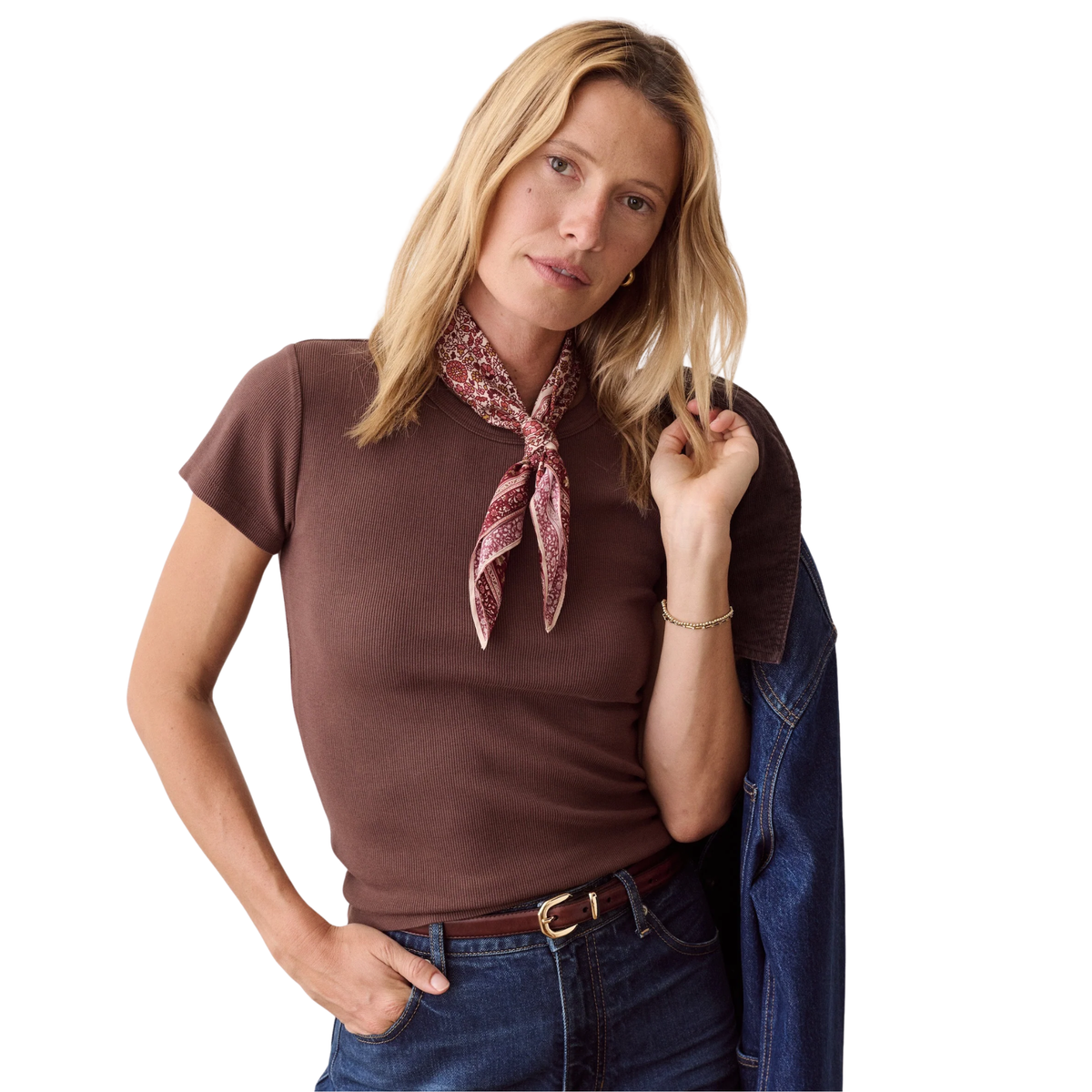 Marine Layer Womens Lexi Rib Crew Tee in Chocolate-Chocolate
