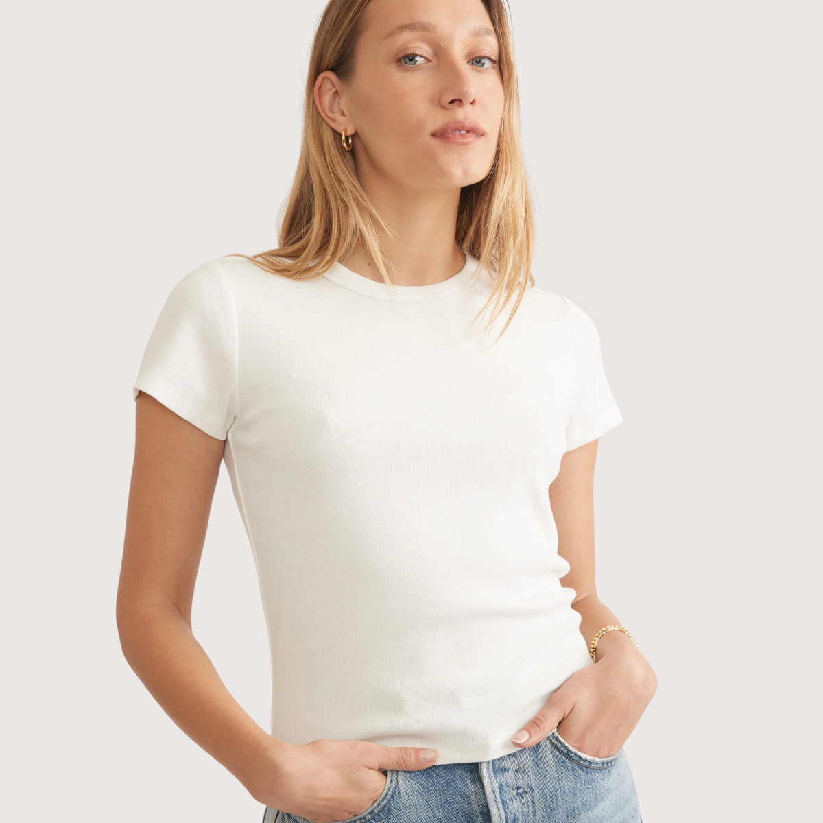 Marine Layer Womens Lexi Rib Sun-In Crew Tee - Antique White