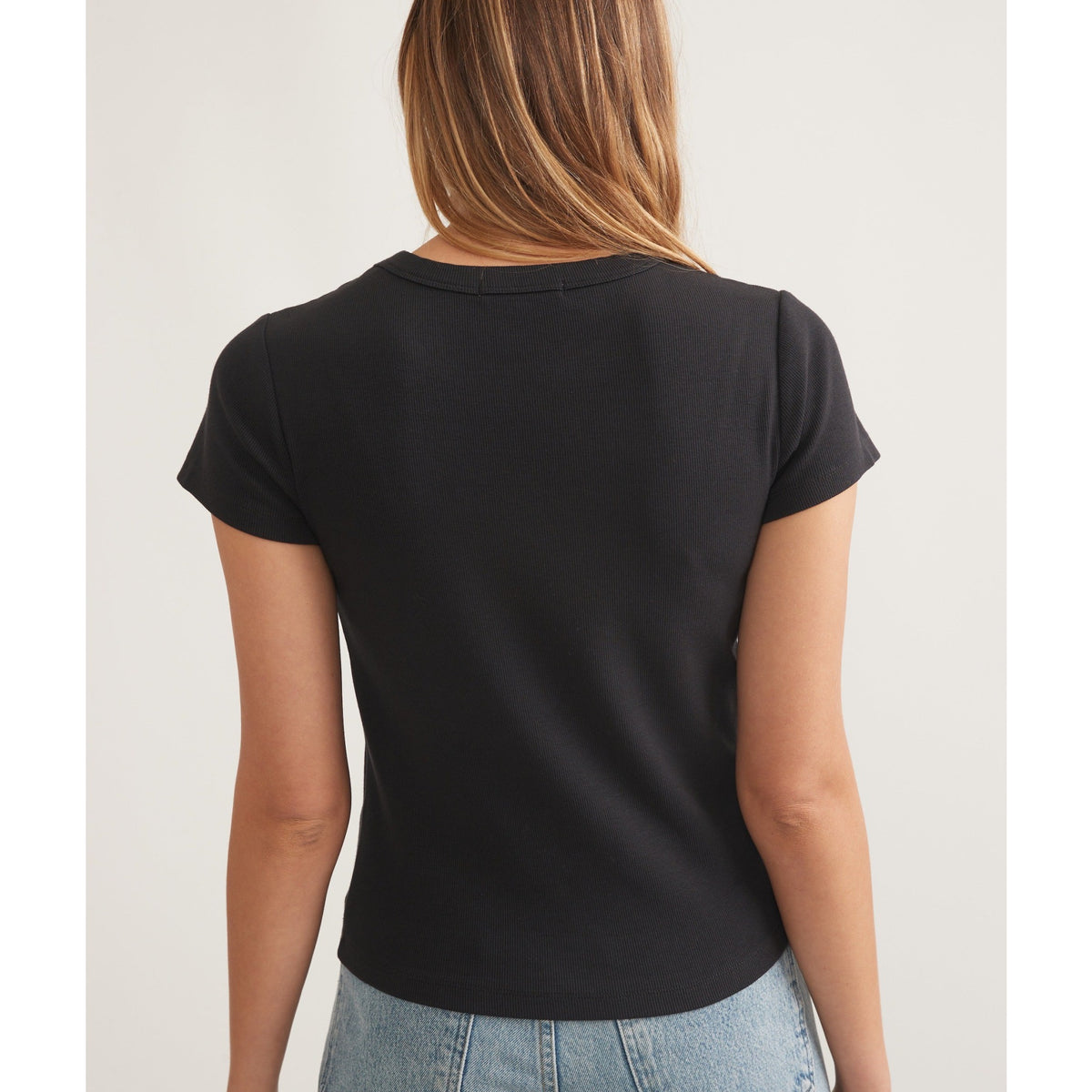 Marine Layer Womens Lexi Rib Sun-In Crew Tee in Faded Black - Faded Black