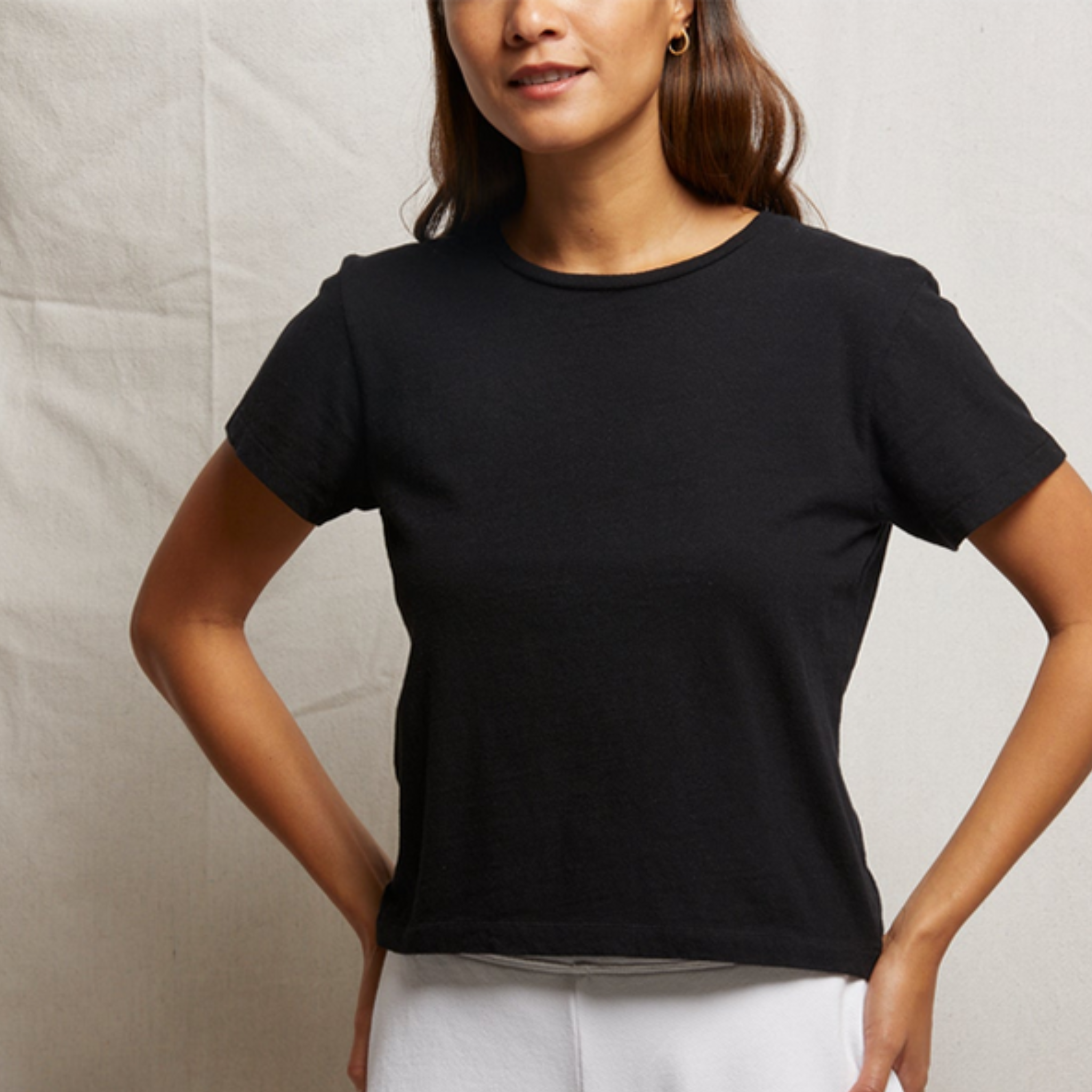 Perfect White Tee Womens Lisa Recycle Cotton Slim Crew Tee-True Black