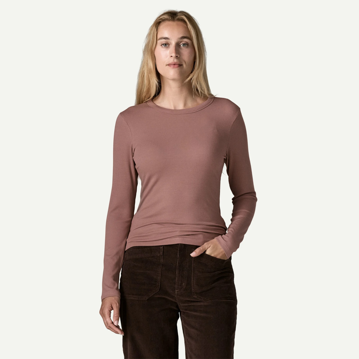 Patagonia Womens Long Sleeve Rib Knit Top-Moonrise Taupe