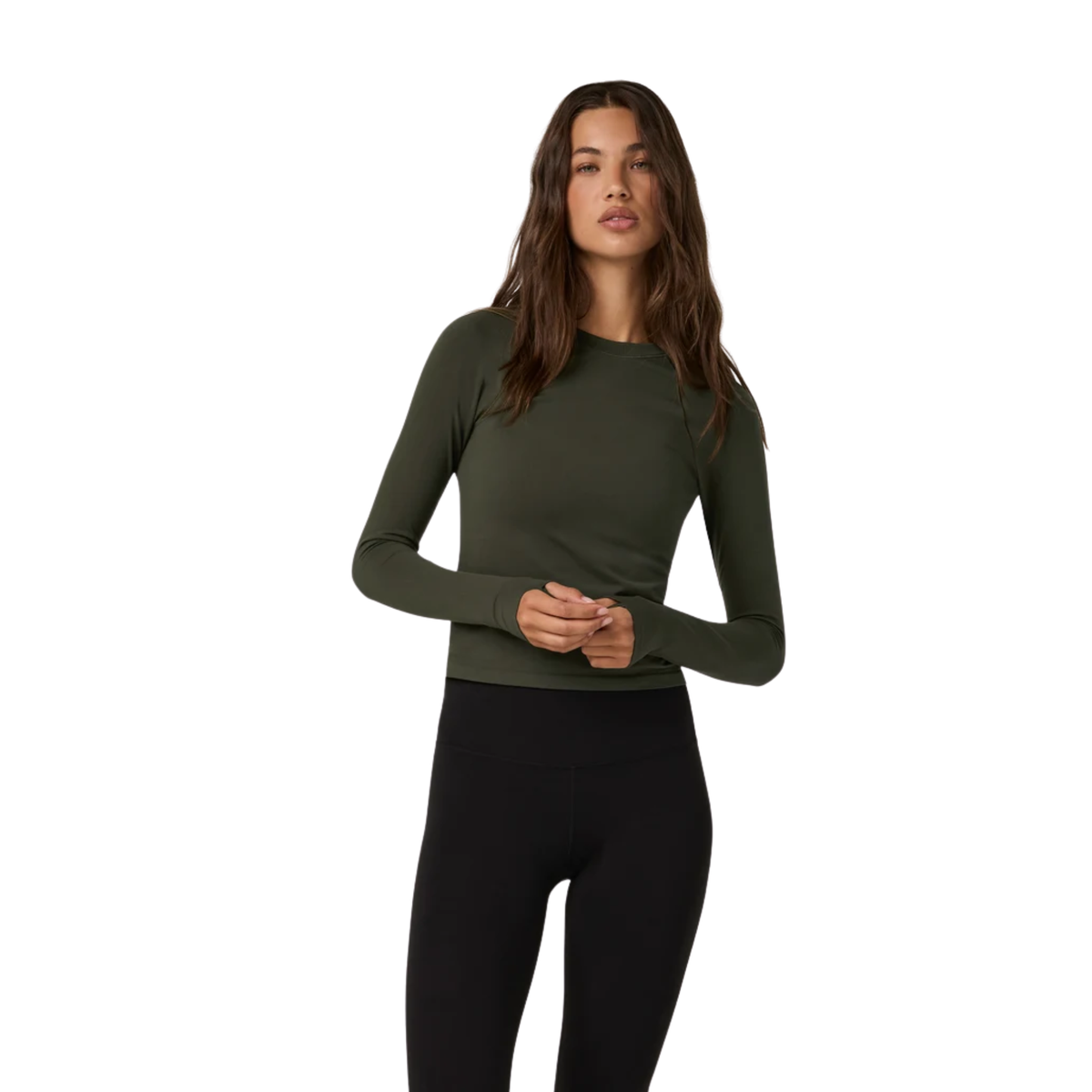 Vuori Womens Long Sleeve Surge Seamless Tee-Army