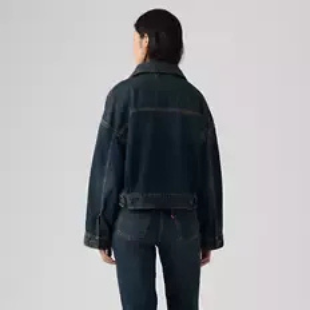 Levis Premium Womens Loose Crop Trucker in High Vibration Trucker-High Vibration Trucker - Dark Wash