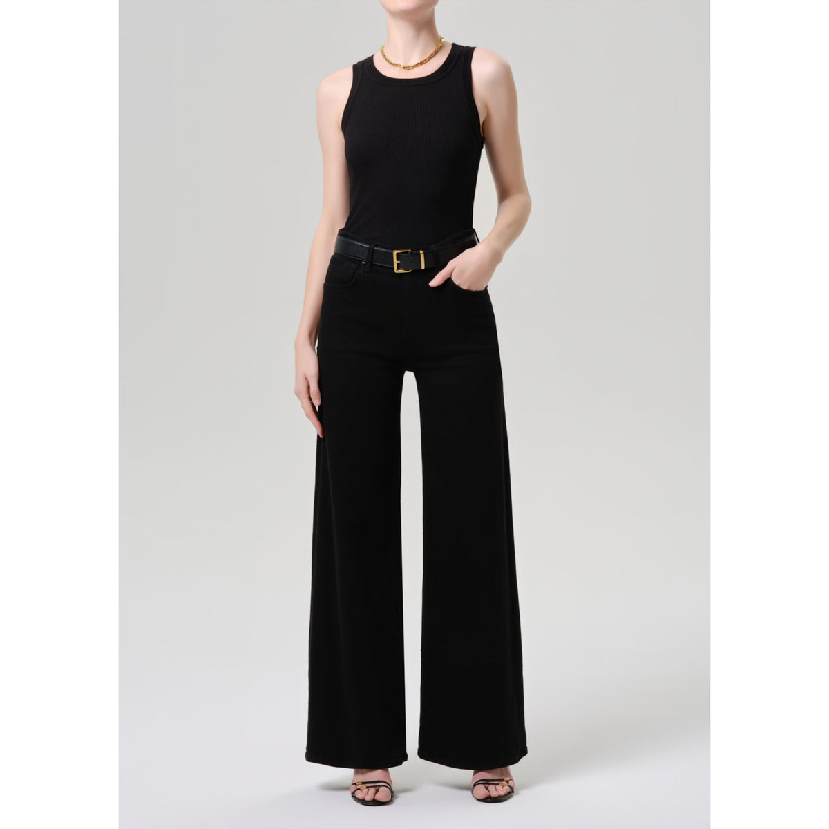 Citizens Of Humanity Womens Lyra Long Wide Leg in Plush Black-Plush Black