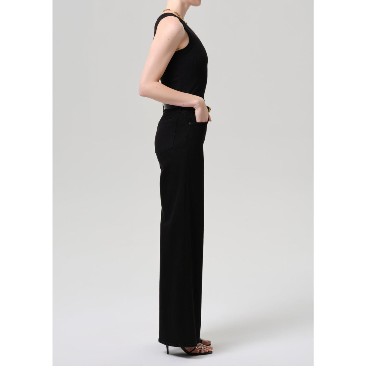 Citizens Of Humanity Womens Lyra Long Wide Leg in Plush Black-Plush Black