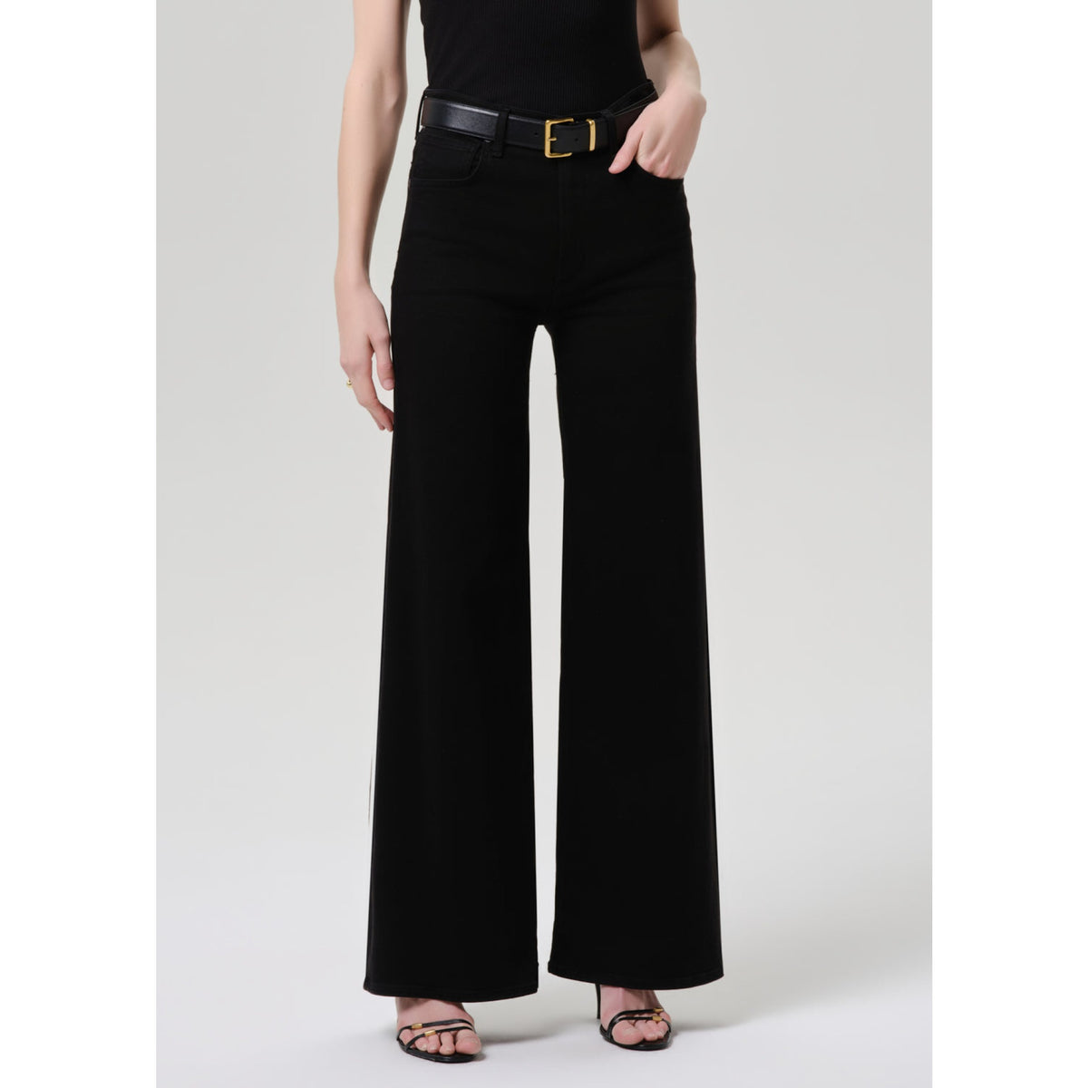 Citizens Of Humanity Womens Lyra Long Wide Leg in Plush Black-Plush Black