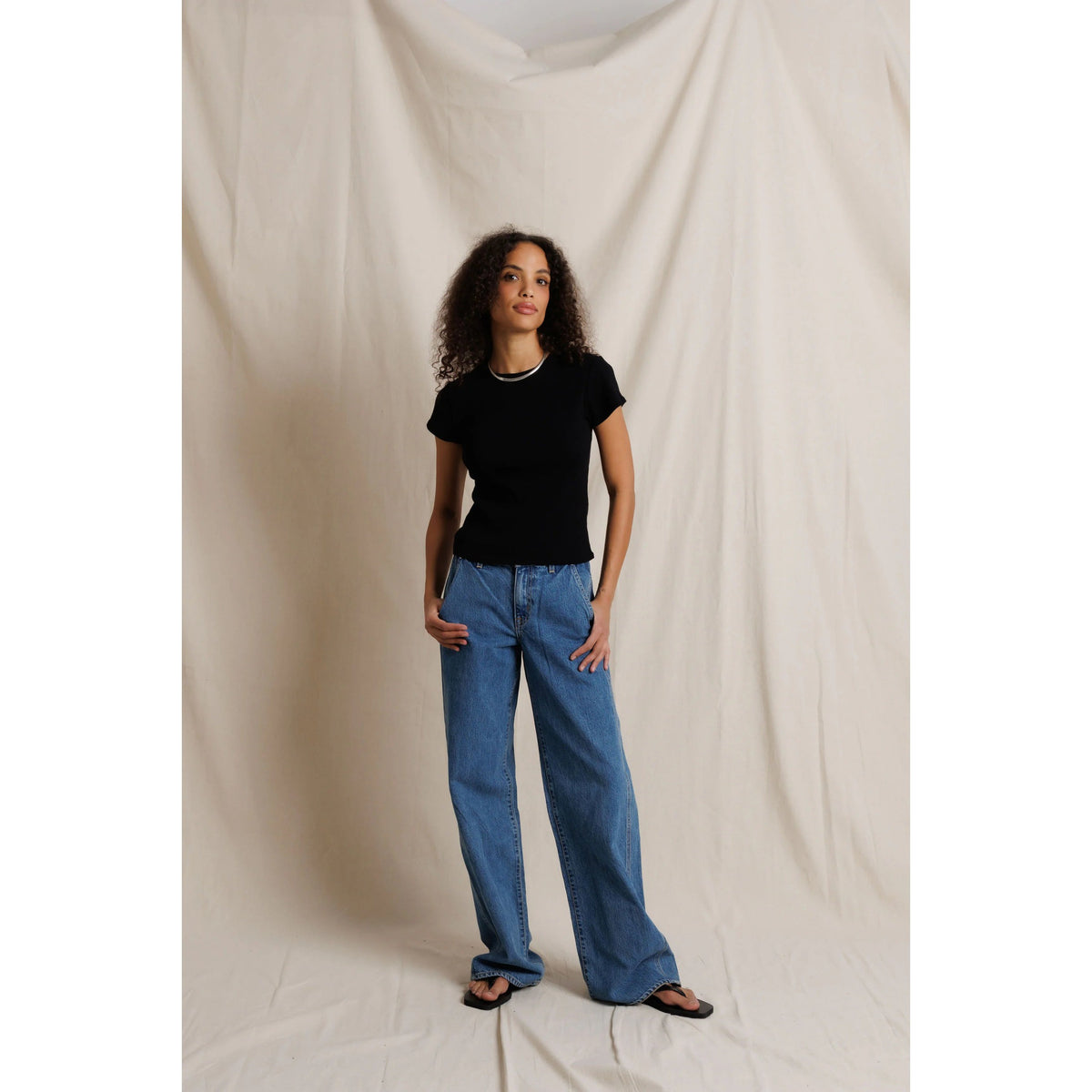 Perfect White Tee Womens Macy Recycled Cotton Rib Crew Neck Tee - True Black