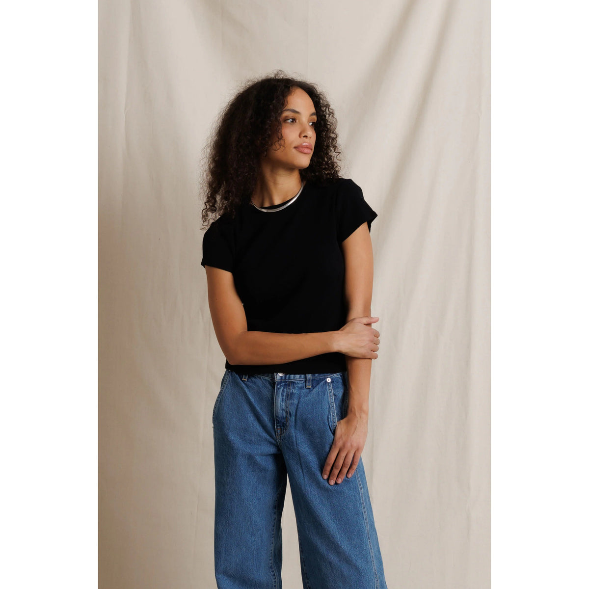Perfect White Tee Womens Macy Recycled Cotton Rib Crew Neck Tee - True Black