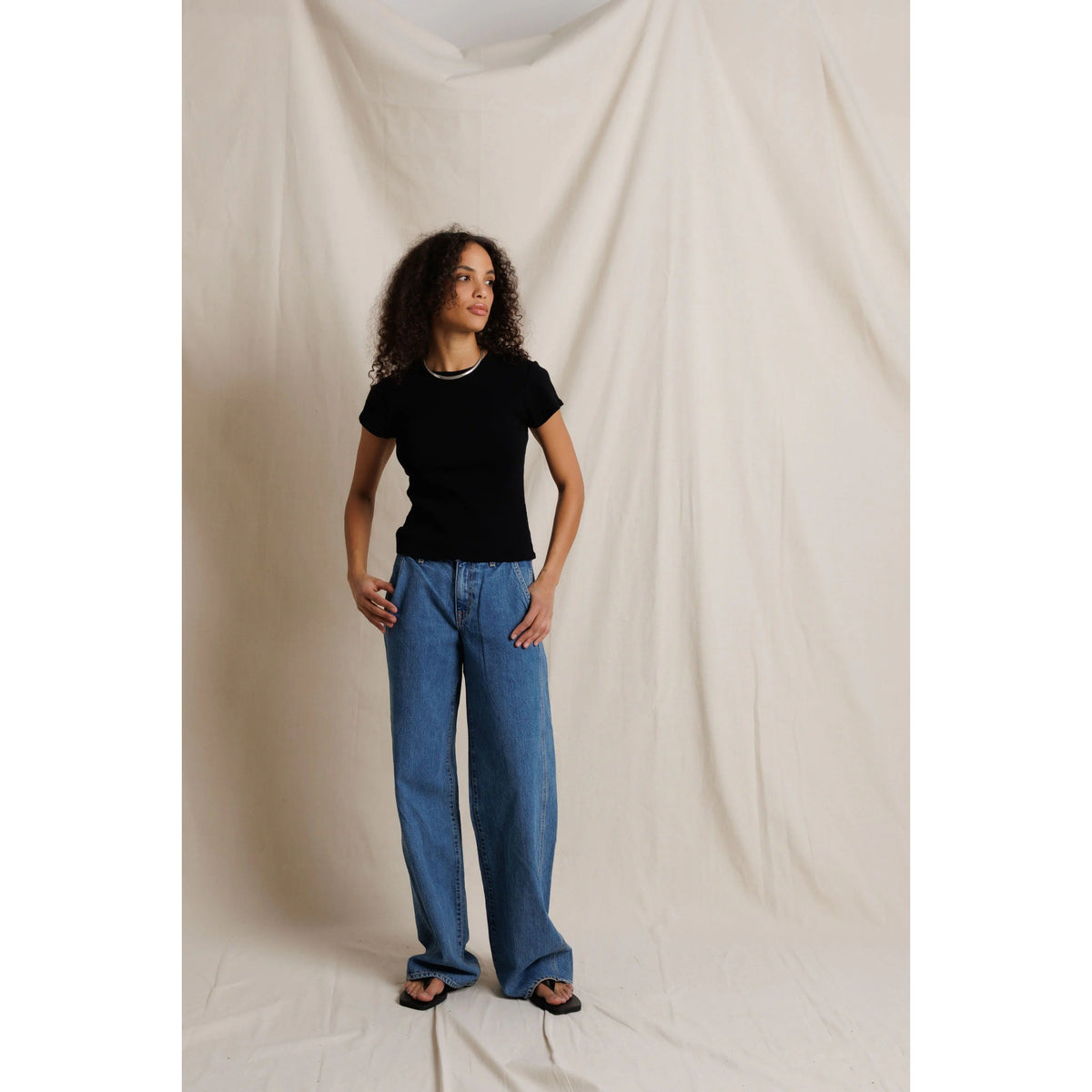 Perfect White Tee Womens Macy Recycled Cotton Rib Crew Neck Tee - True Black