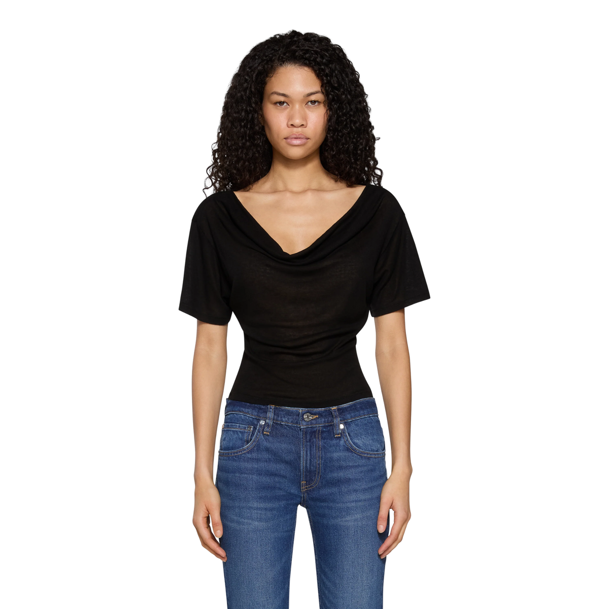 EB Denim Womens Madeo Cowl Neck Tee-Black