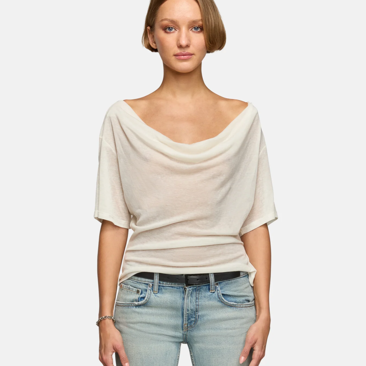 EB Denim Womens Madeo Cowl Neck Tee-Ivory