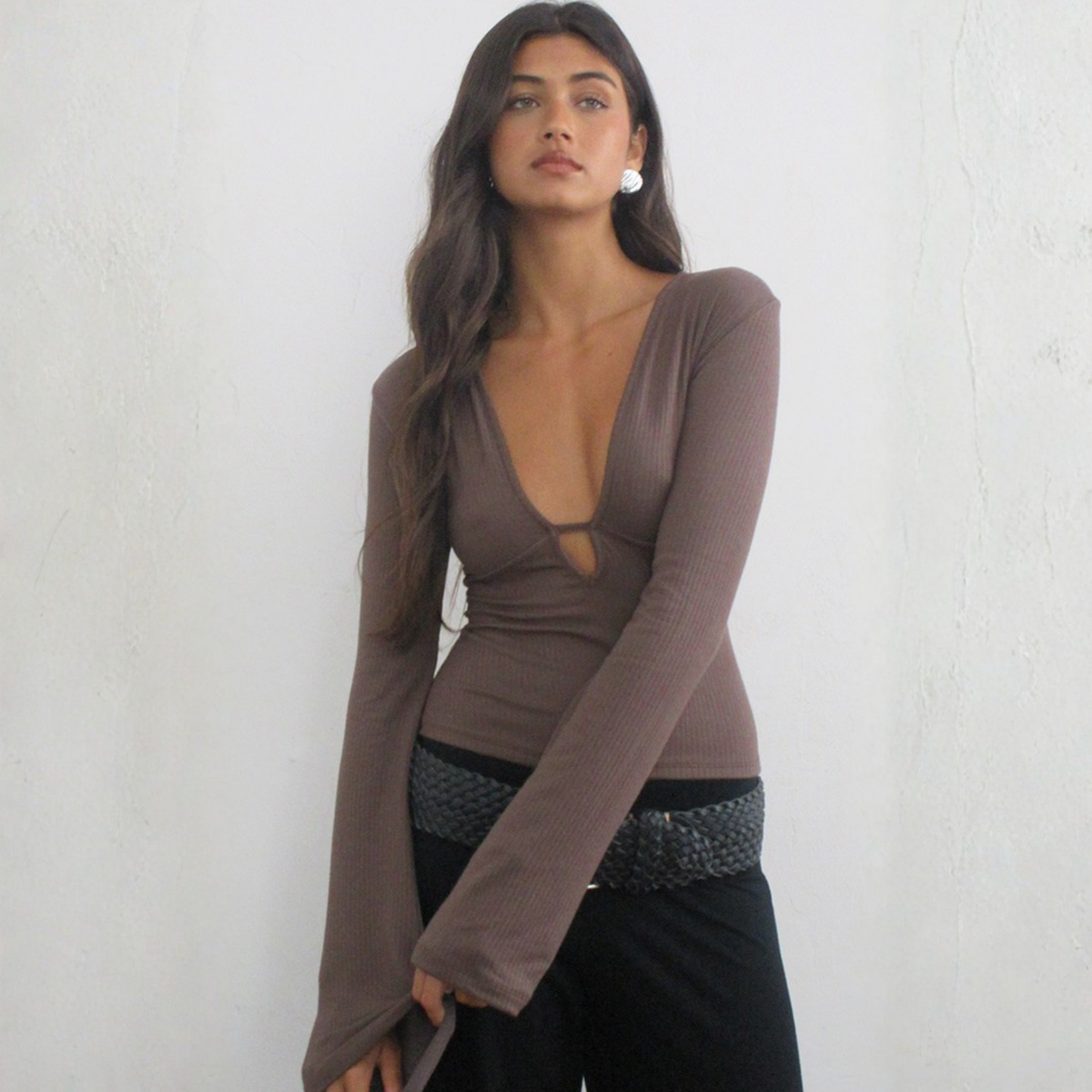 Motel Rocks Womens Mahkota Top in Thick Rib Coffee Quartz-Thick Rib Coffee Quartz