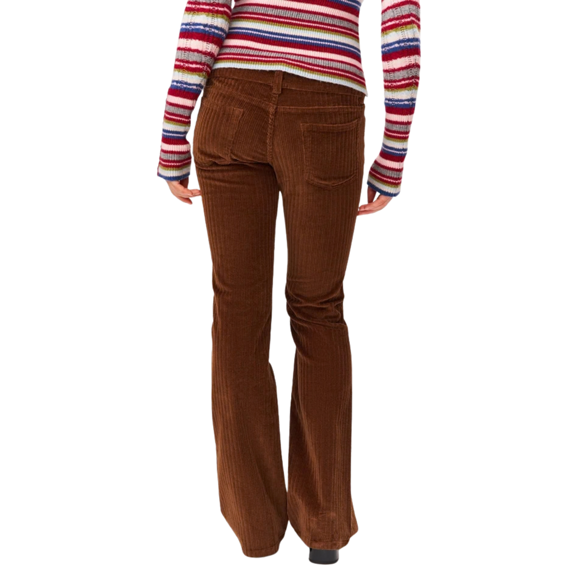 Guizio Womens Malia Low Rise Belted Flare Corduroy Pant-Espresso