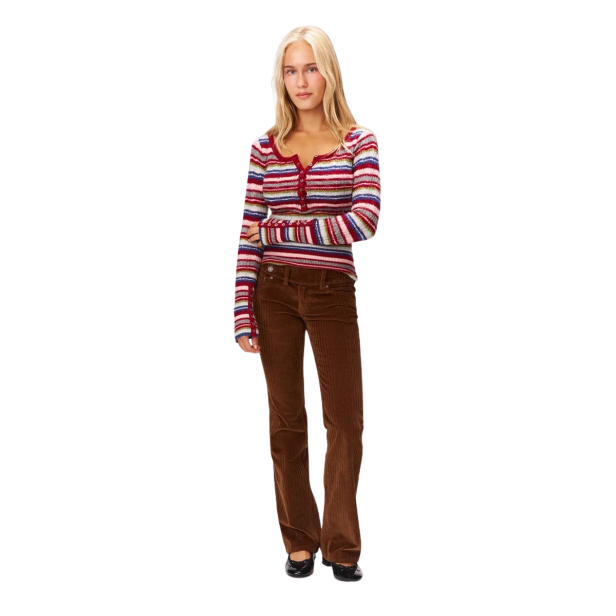 Guizio Womens Malia Low Rise Belted Flare Corduroy Pant-Espresso