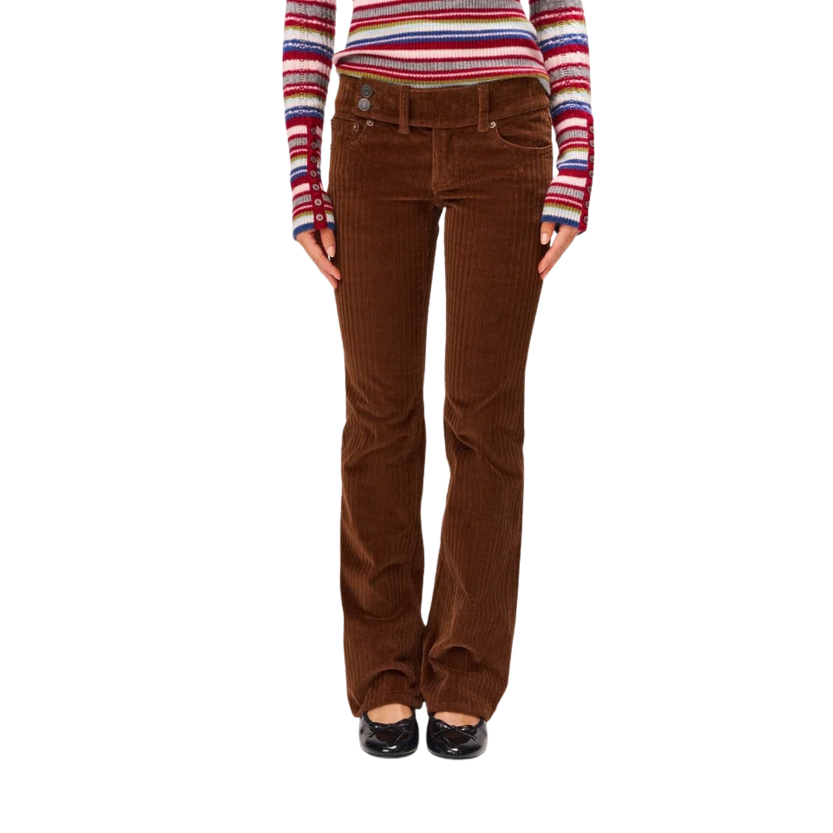 Guizio Womens Malia Low Rise Belted Flare Corduroy Pant-Espresso