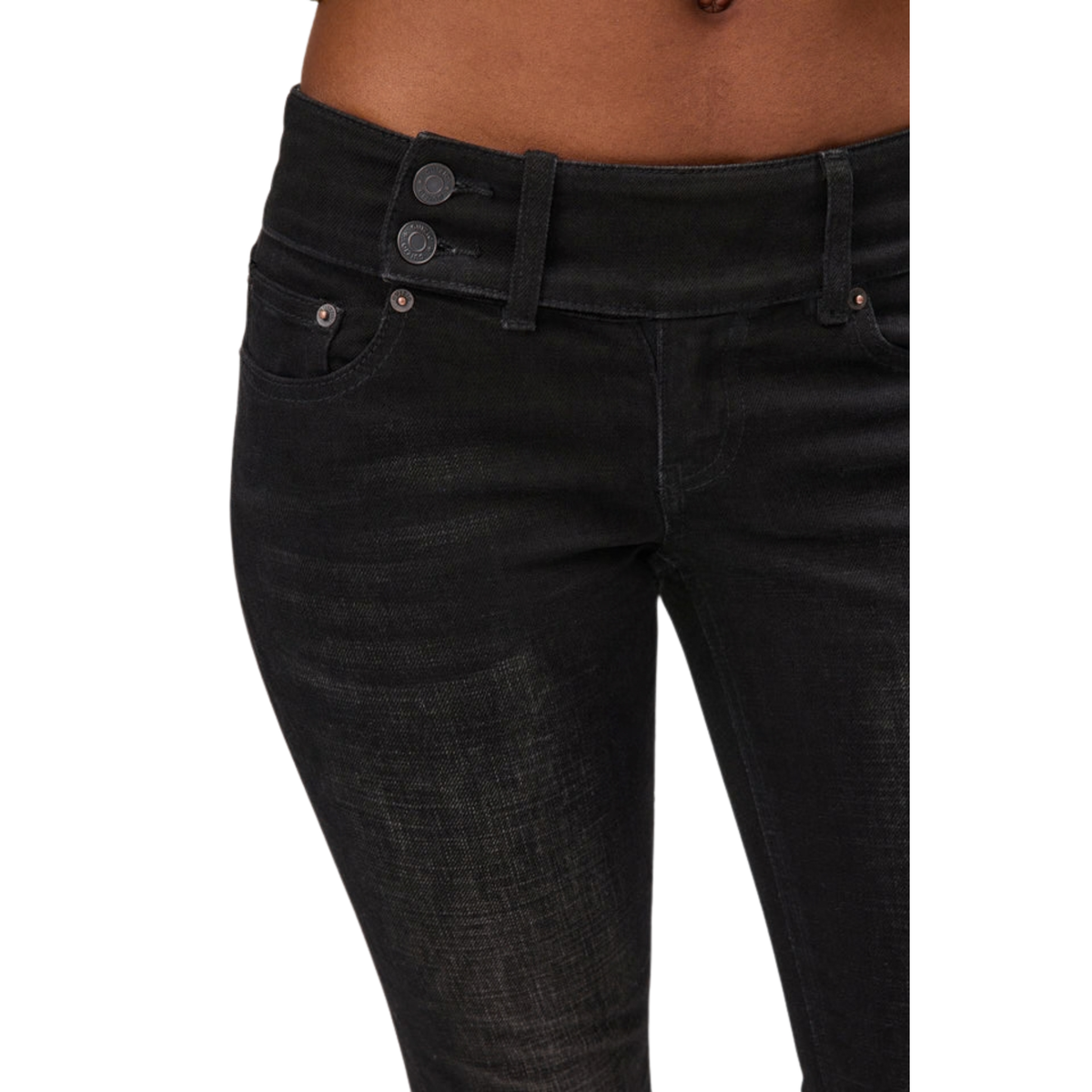 Guizio Womens Malia Low Rise Belted Flare Denim-Washes Black
