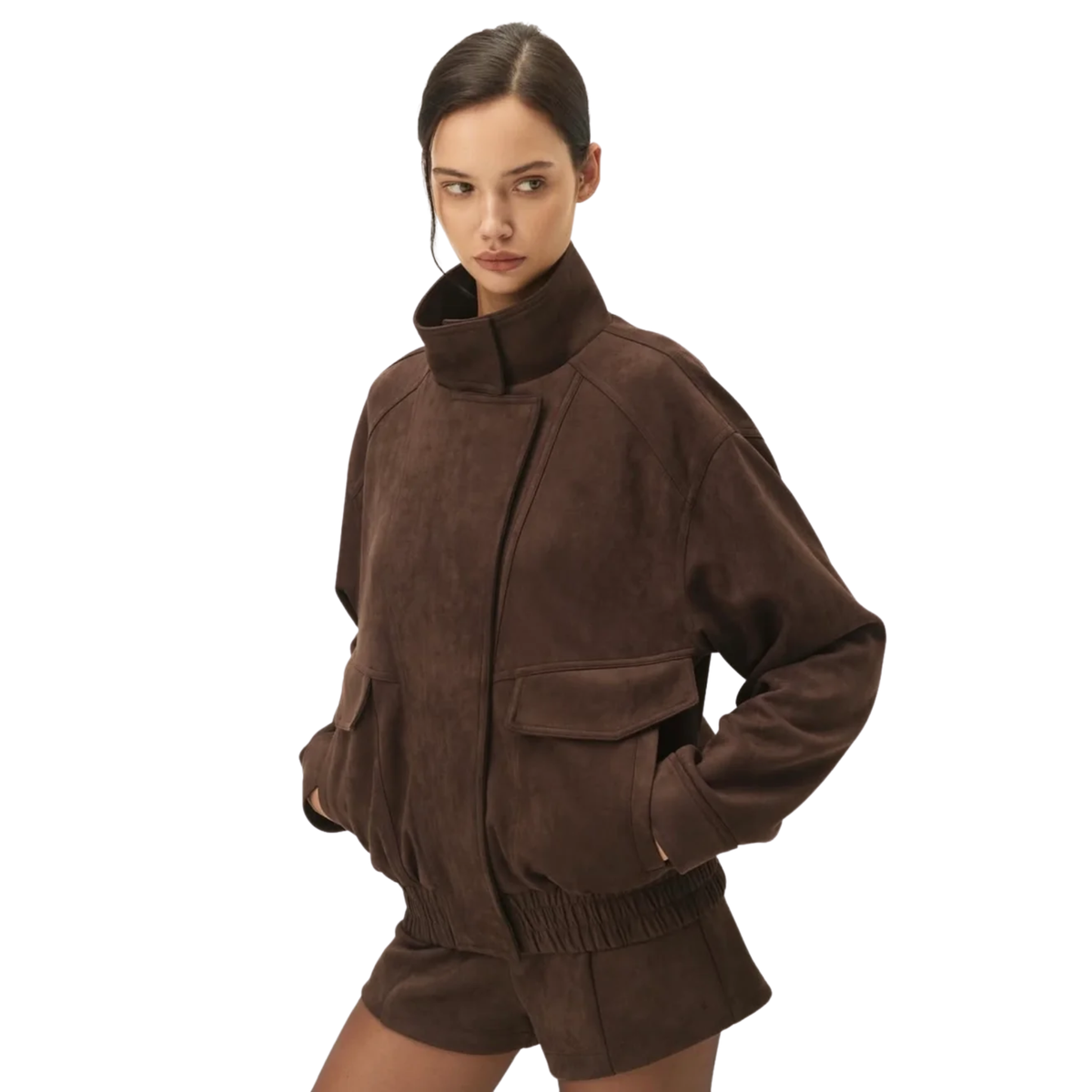 Elodie Womens Marceau Faux Suede Jacket-Chocolate Fondant