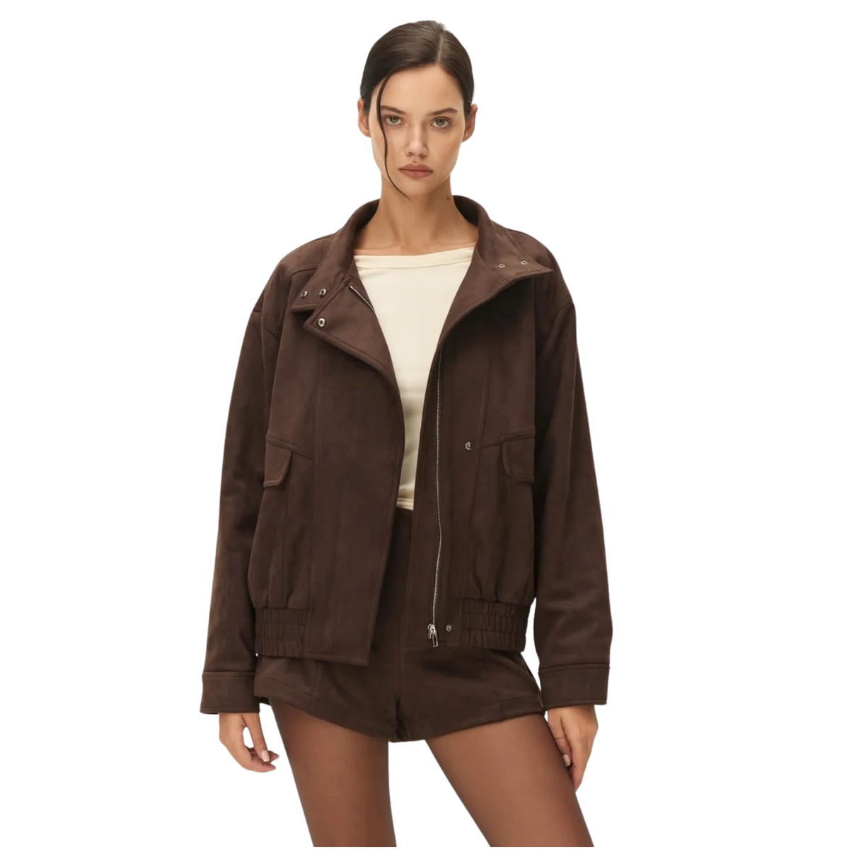 Elodie Womens Marceau Faux Suede Jacket-Chocolate Fondant