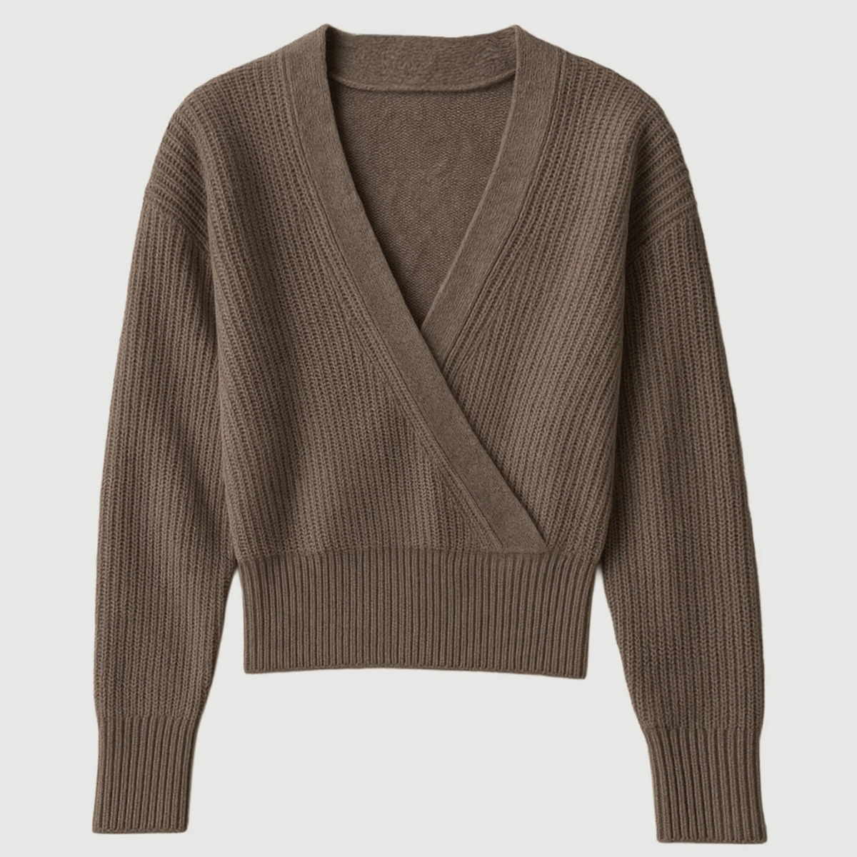 Modern Citizen Womens Maren Cropped V-Neck Sweater-Heather Brown