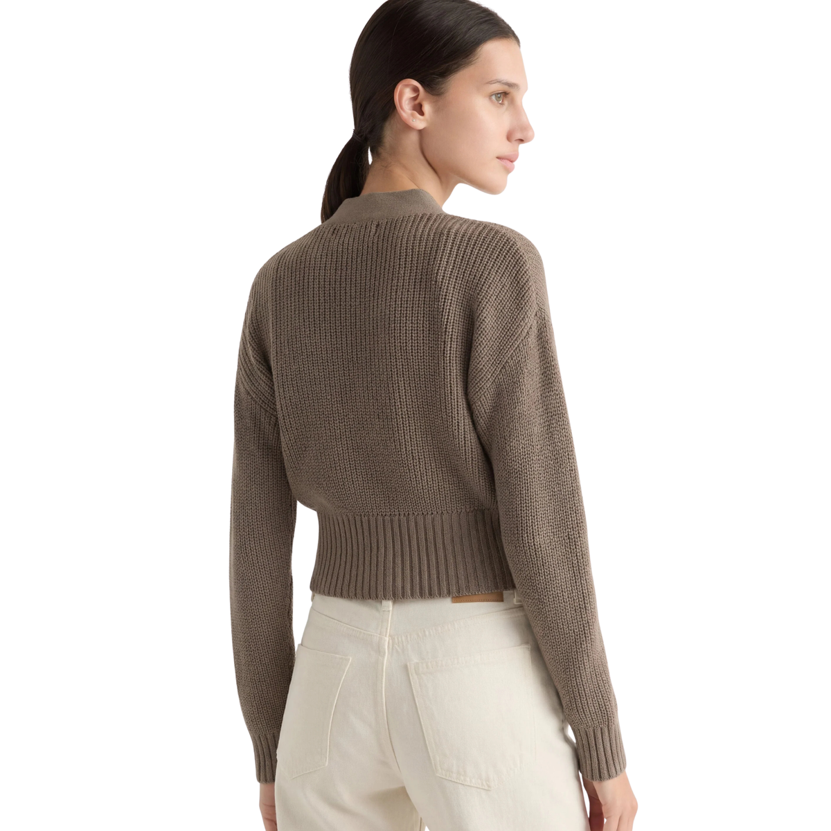 Modern Citizen Womens Maren Cropped V-Neck Sweater-Heather Brown