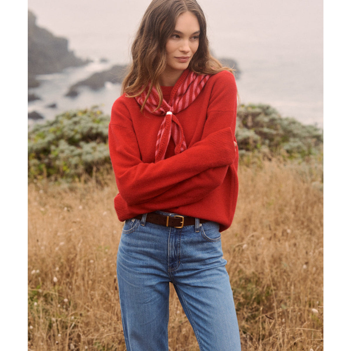 Marine Layer Womens Merino Crewneck Sweater in Crimson - Crimson