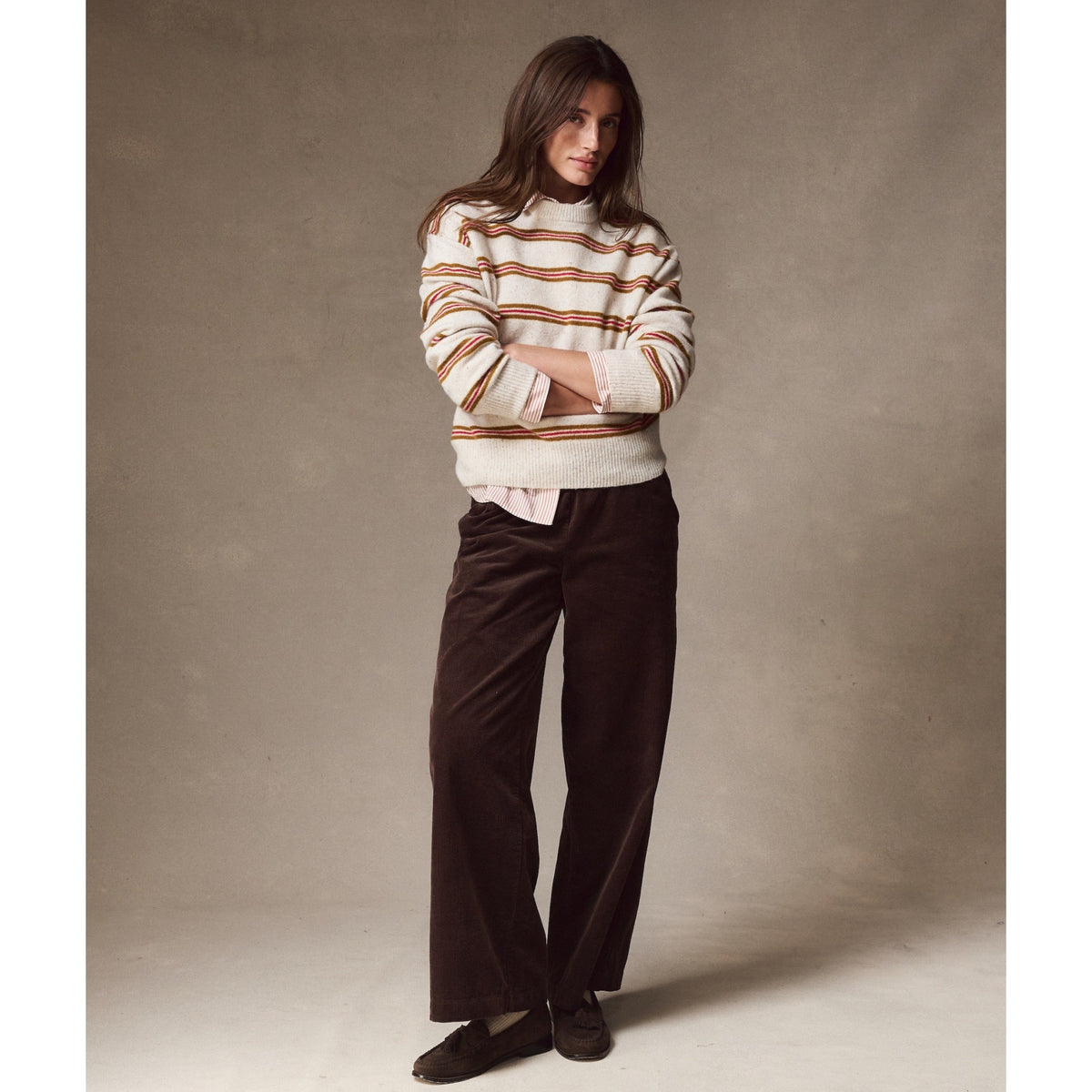 Marine Layer Womens Merino Crewneck Sweater in Ivory Stripe - Ivory Stripe