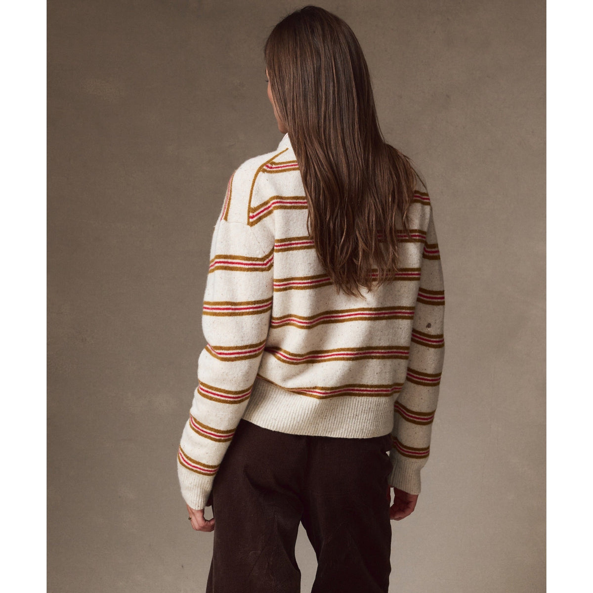 Marine Layer Womens Merino Crewneck Sweater in Ivory Stripe - Ivory Stripe