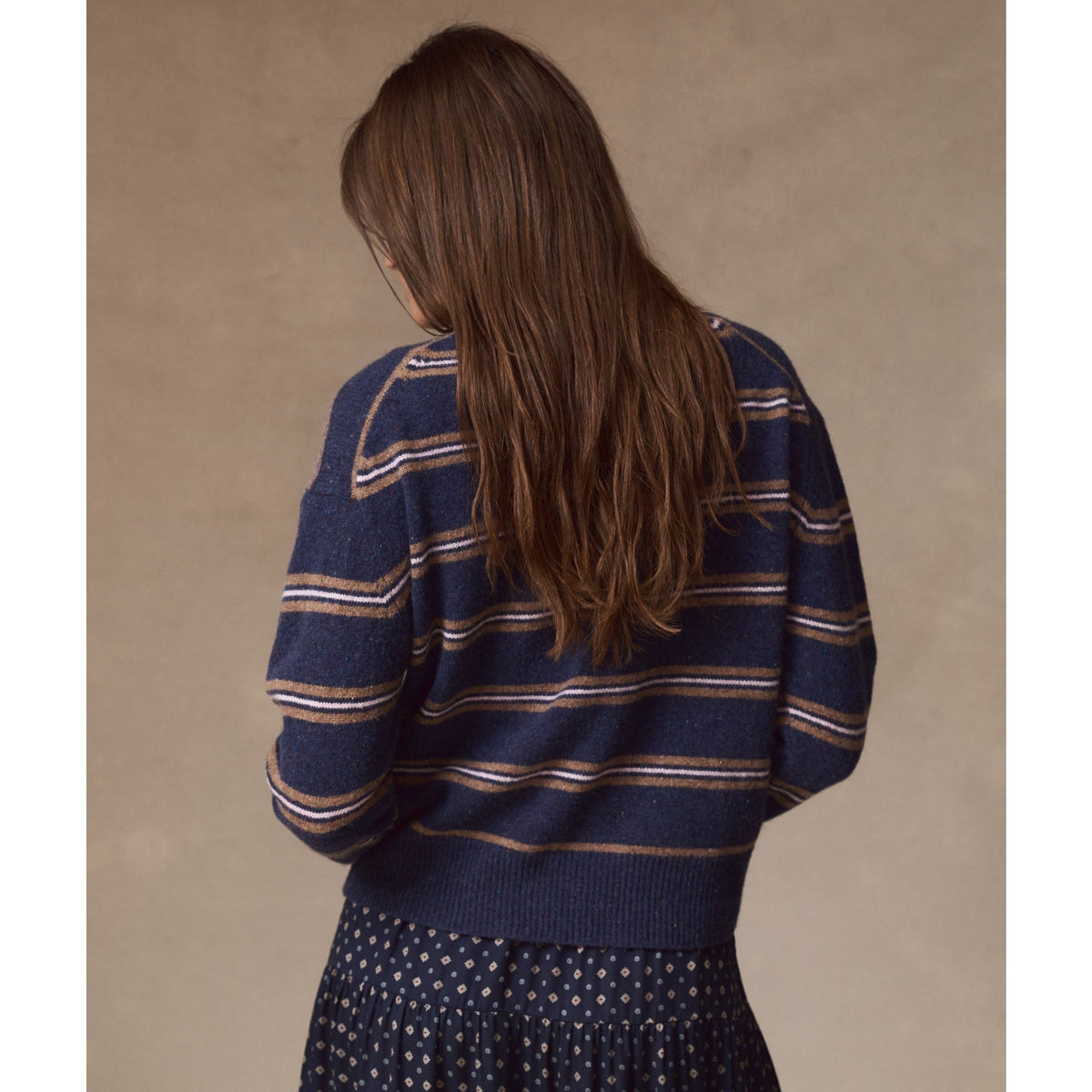 Marine Layer Womens Merino Crewneck Sweater in Navy Stripe - Navy Stripe