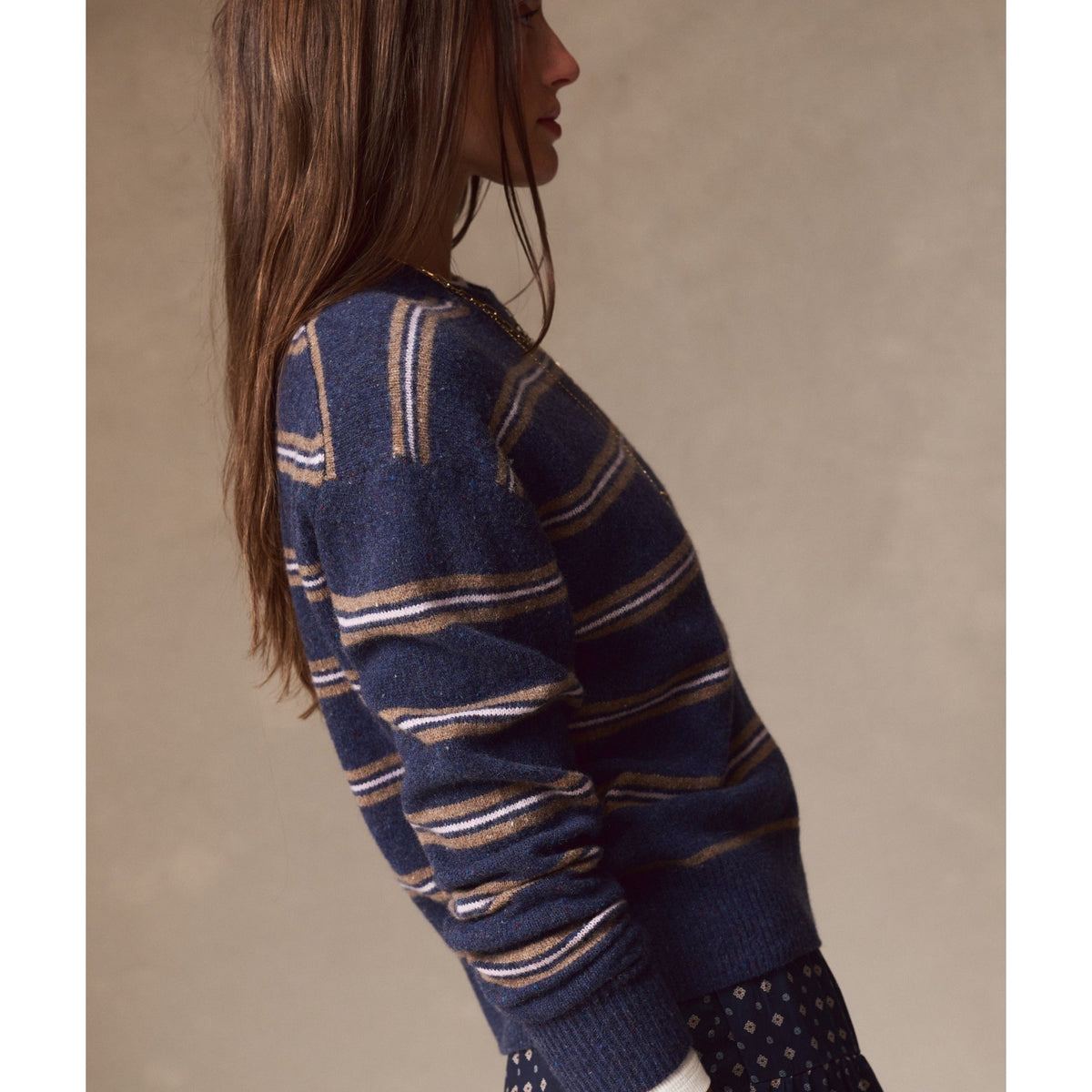 Marine Layer Womens Merino Crewneck Sweater in Navy Stripe - Navy Stripe