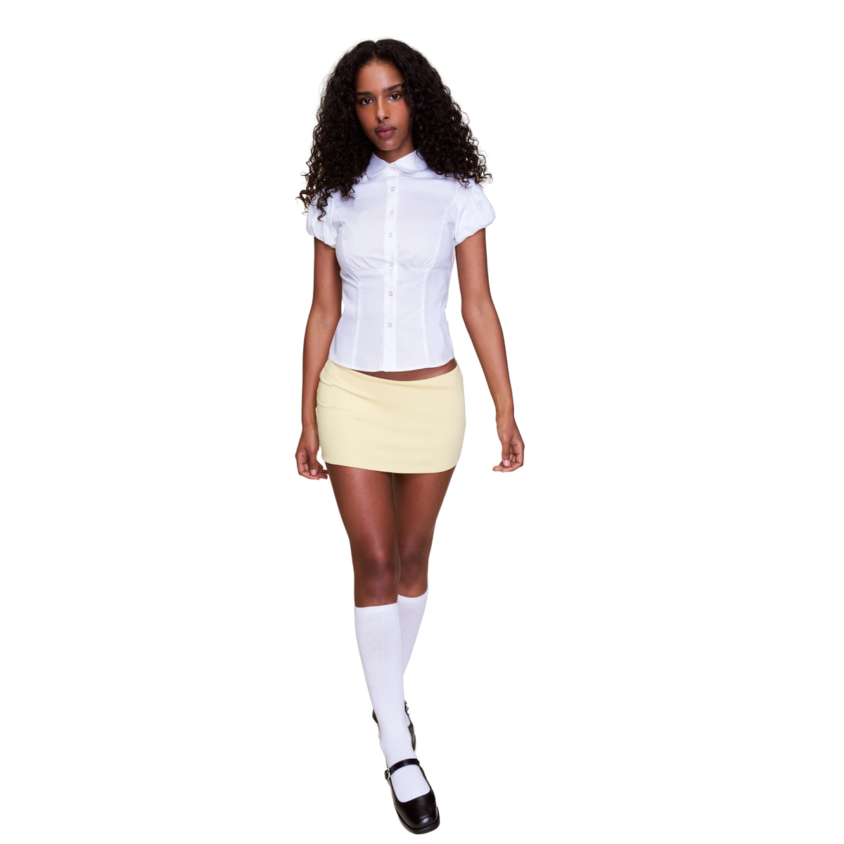 Guizio Womens Micro Mini Stretch Skirt-Butter Yellow 
