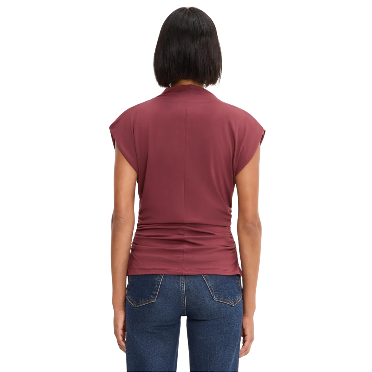 Michael Stars Womens Mina Mock Neck Power Shoulder Top- Port Royale