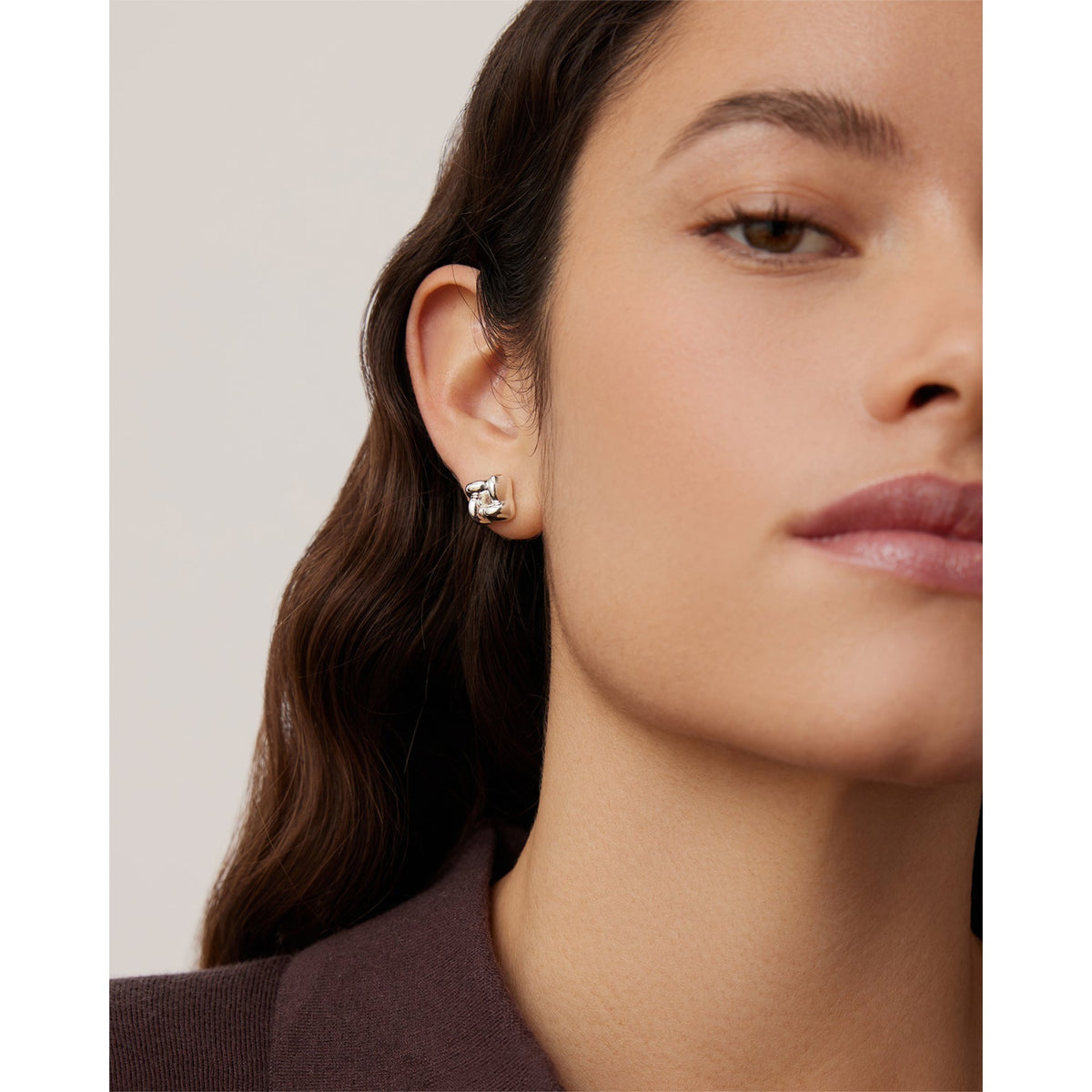 Jenny Bird Womens Mini Woven Square Earrings in High Polish Silver - Silver