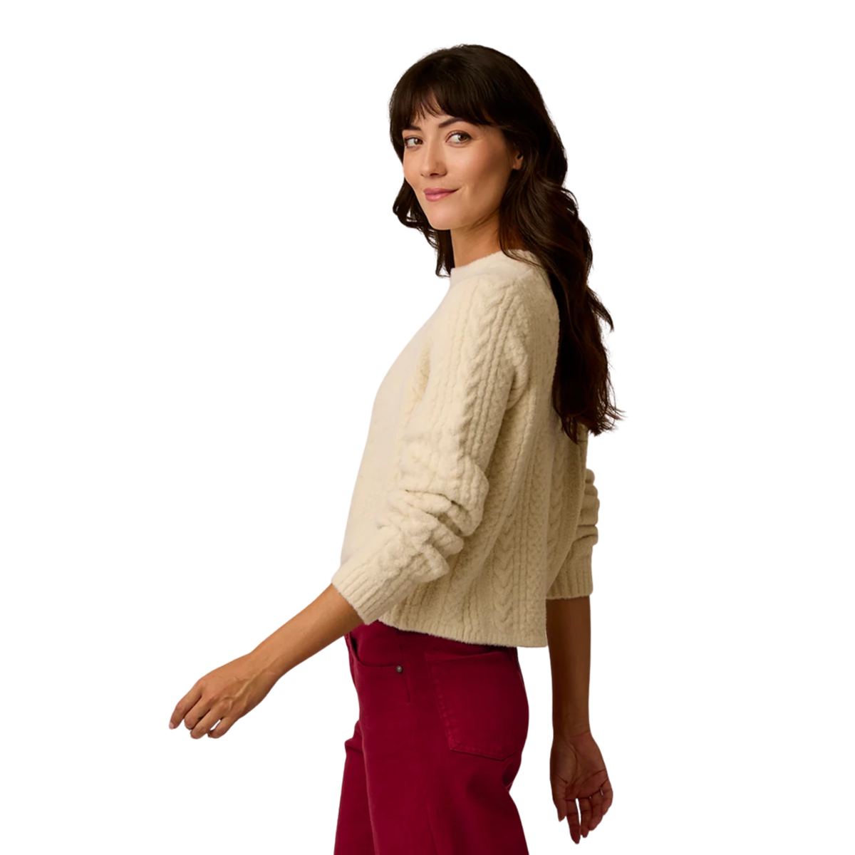 Carve Designs Womens Monroe Cable Sweater-Cream