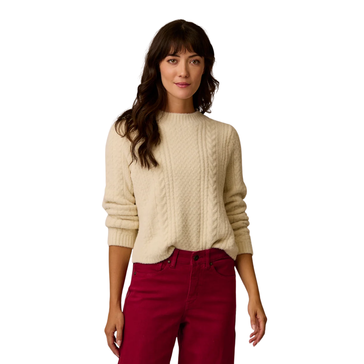 Carve Designs Womens Monroe Cable Sweater-Cream