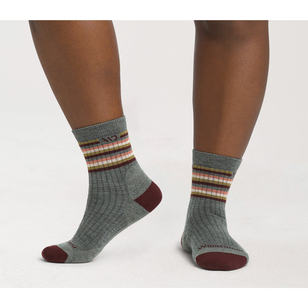 Wide Open Womens Multi Stripe Midweight Micro Crew Sock-Taupe