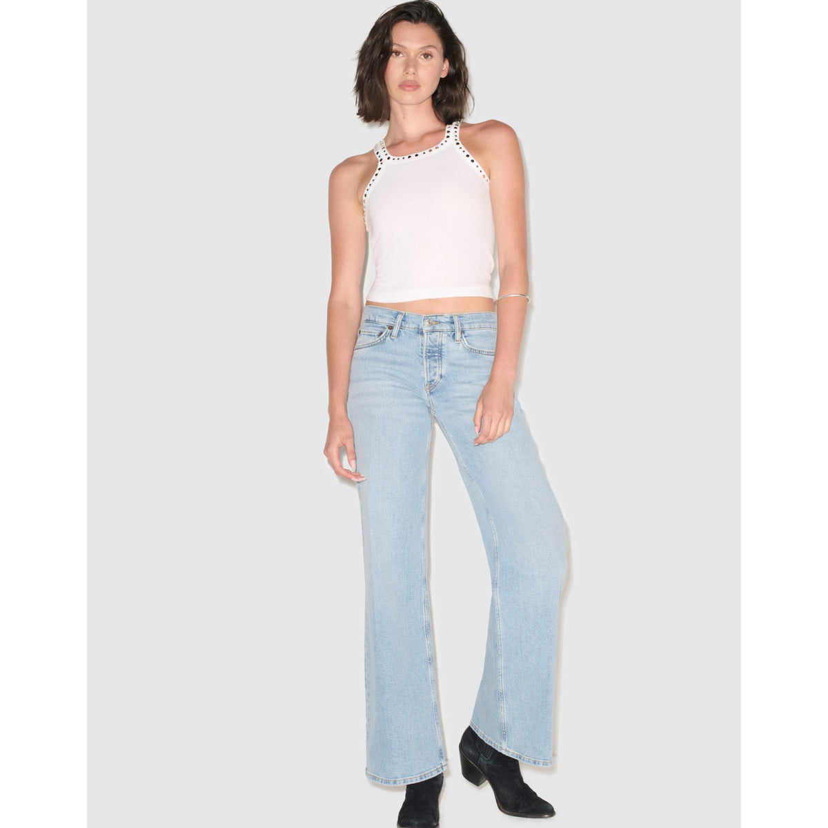 Re/Done Womens Multi Stud Ribbed Tank - Optic White