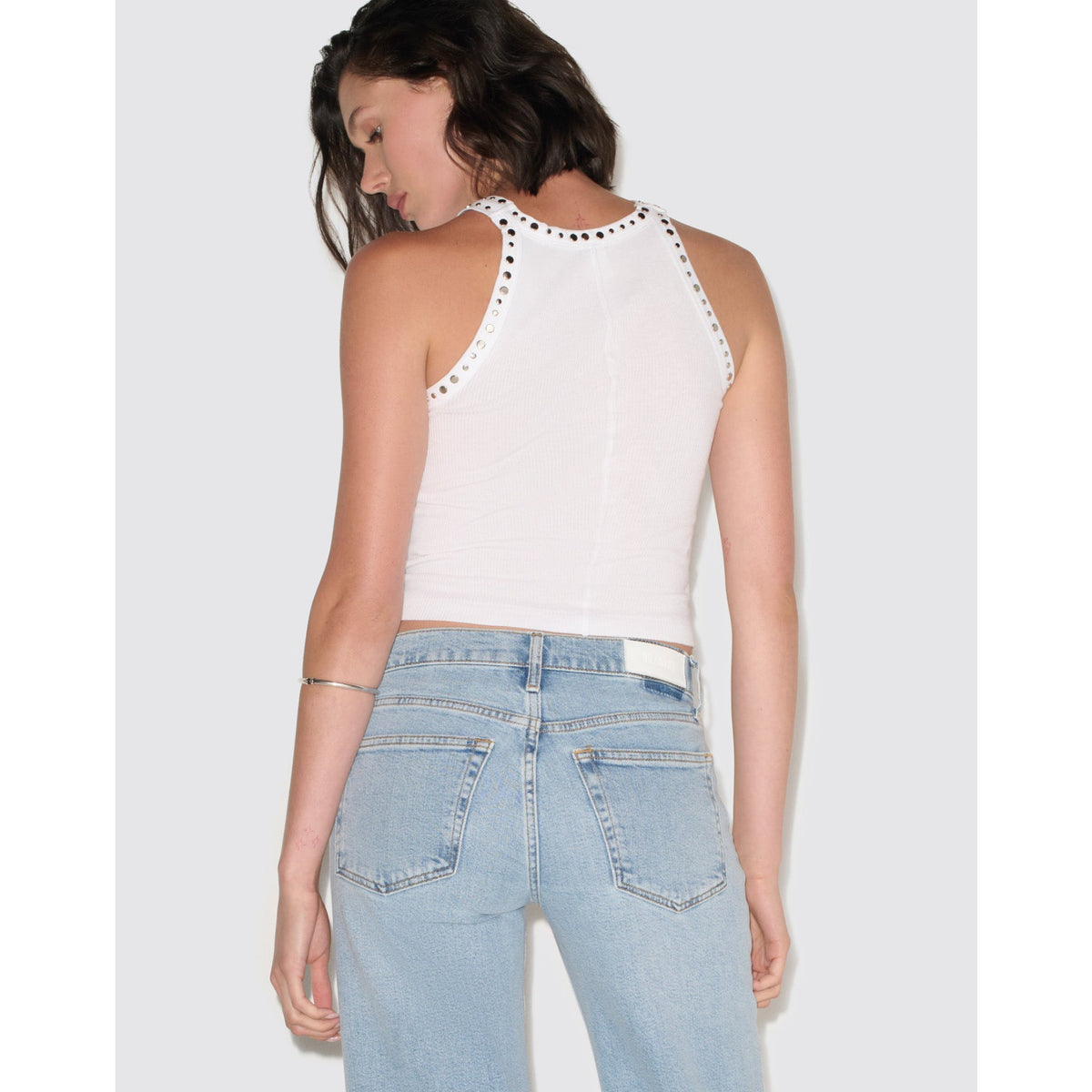 Re/Done Womens Multi Stud Ribbed Tank - Optic White